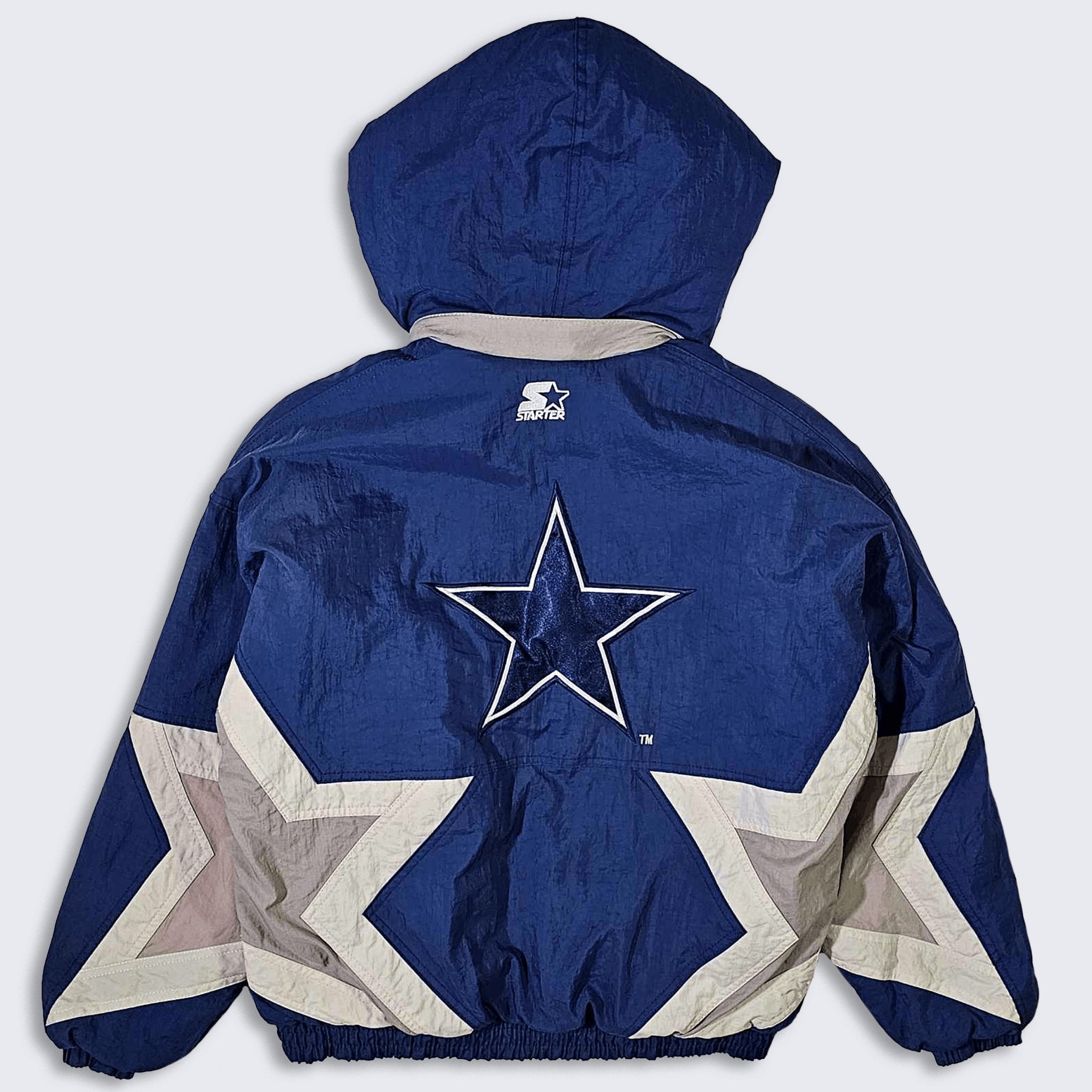 image of Nfl x Starter Dallas Cowboys Vintage 90's Starter Hooded Jacket in Blue/Gray, Men's (Size Large)