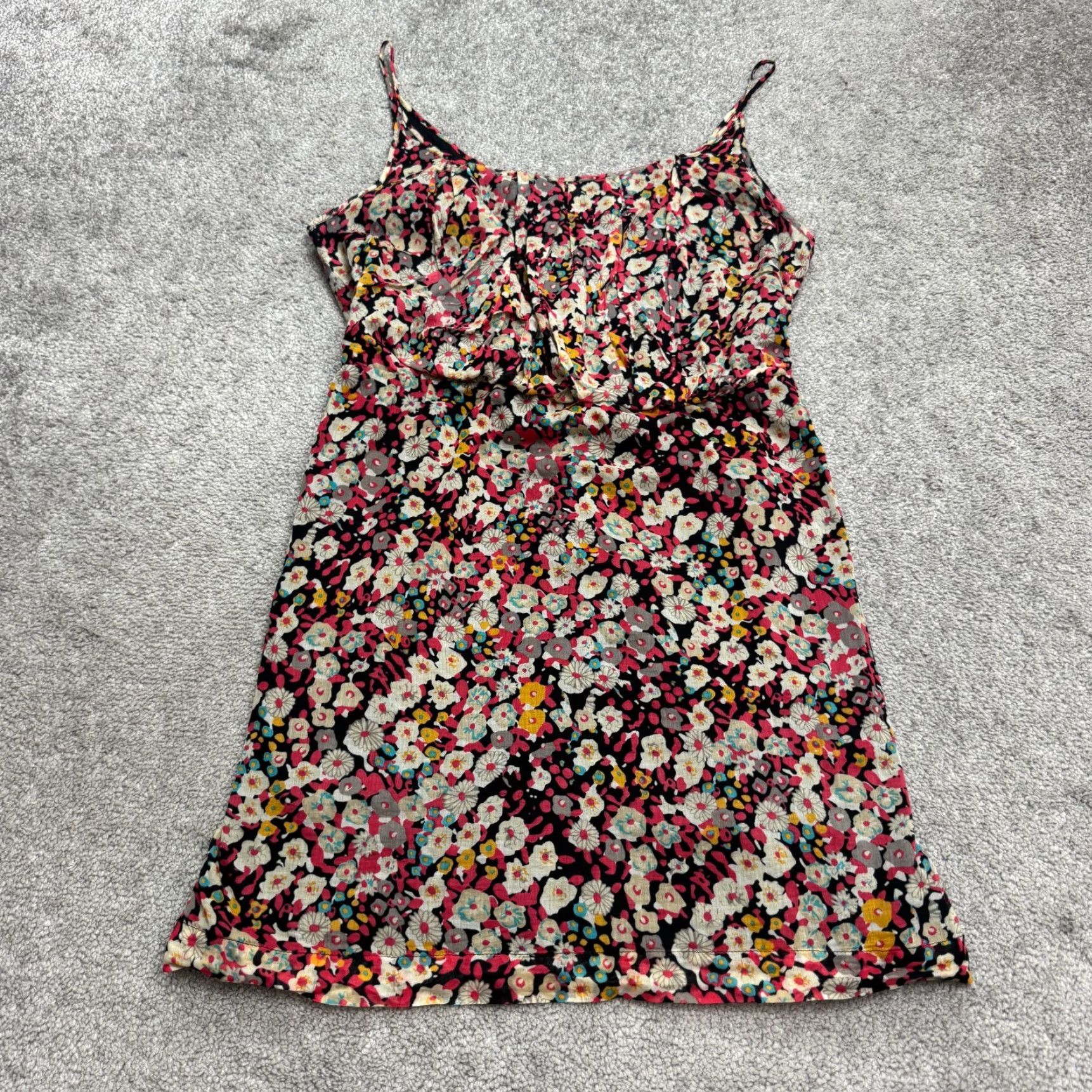 BCBGeneration BCBGGeneration Cotton Floral Mini Tank Dress Womens M Multi Sundress Boho Split Neck Sleeveless Short Casual Summer Spring Fall Size M / US 6-8 / IT 42-44 - 3 Thumbnail