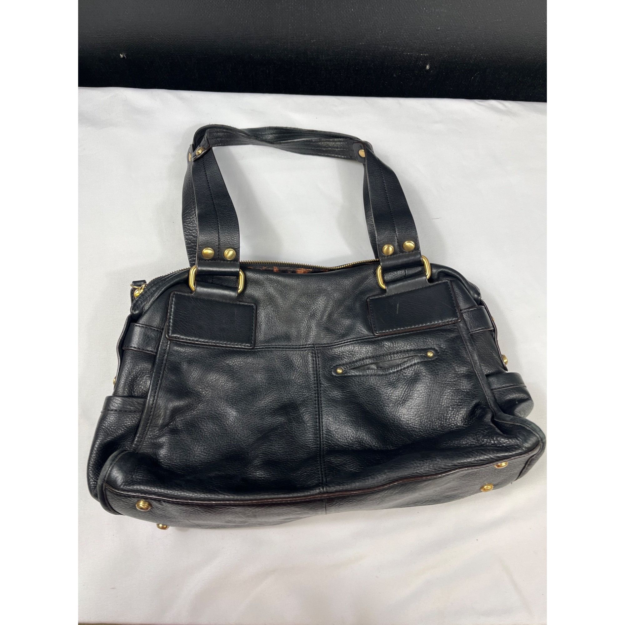 Designer B. Makowsky Womens Black Leather Handbag With Gold Tone Hard Size ONE SIZE - 2 Thumbnail