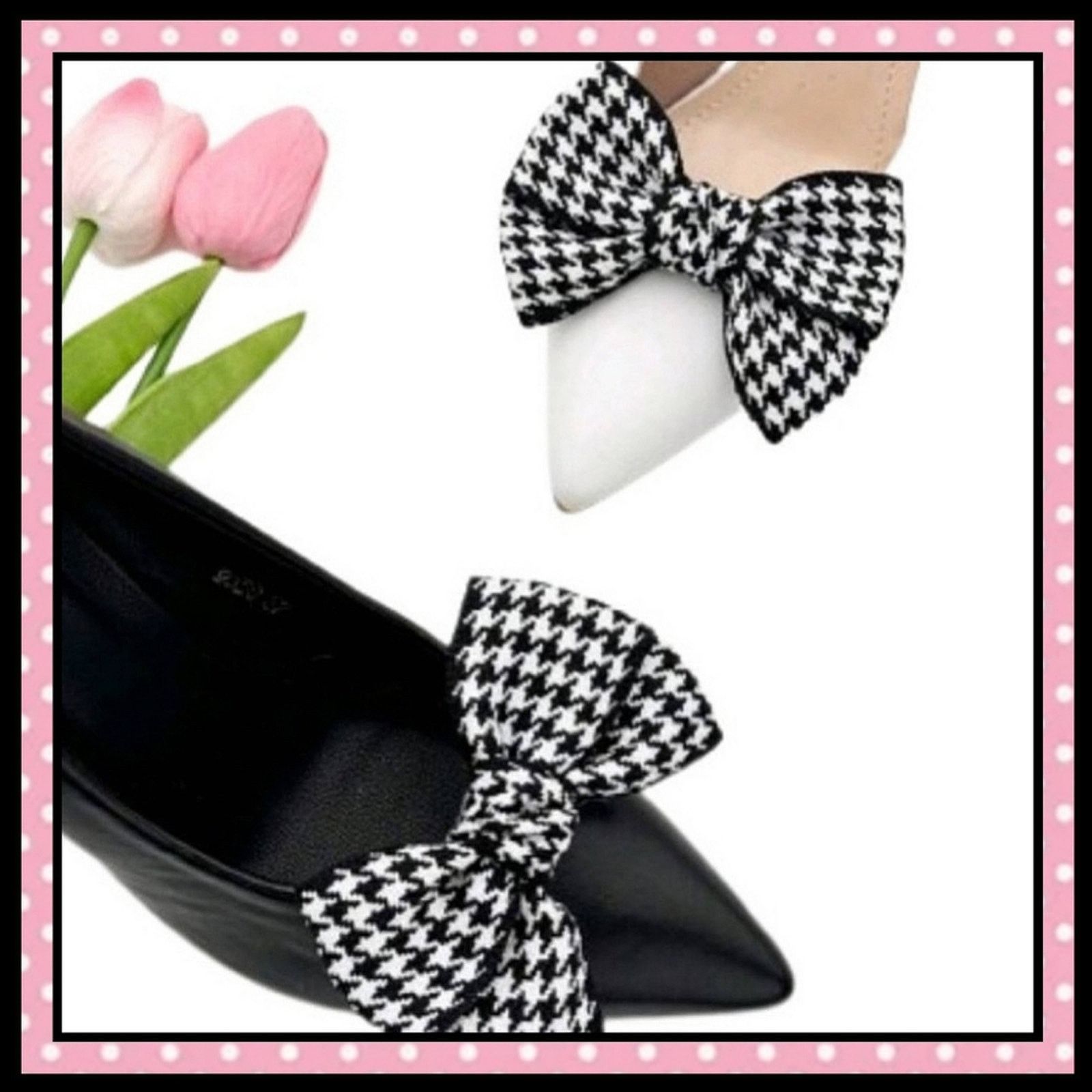Other HOT ☆ BLACK & WHITE HOUNDSTOOTH BOWS ☆ SHOE CLIPS ☆ NIP Size US 6 / IT 36 - 1 Thumbnail