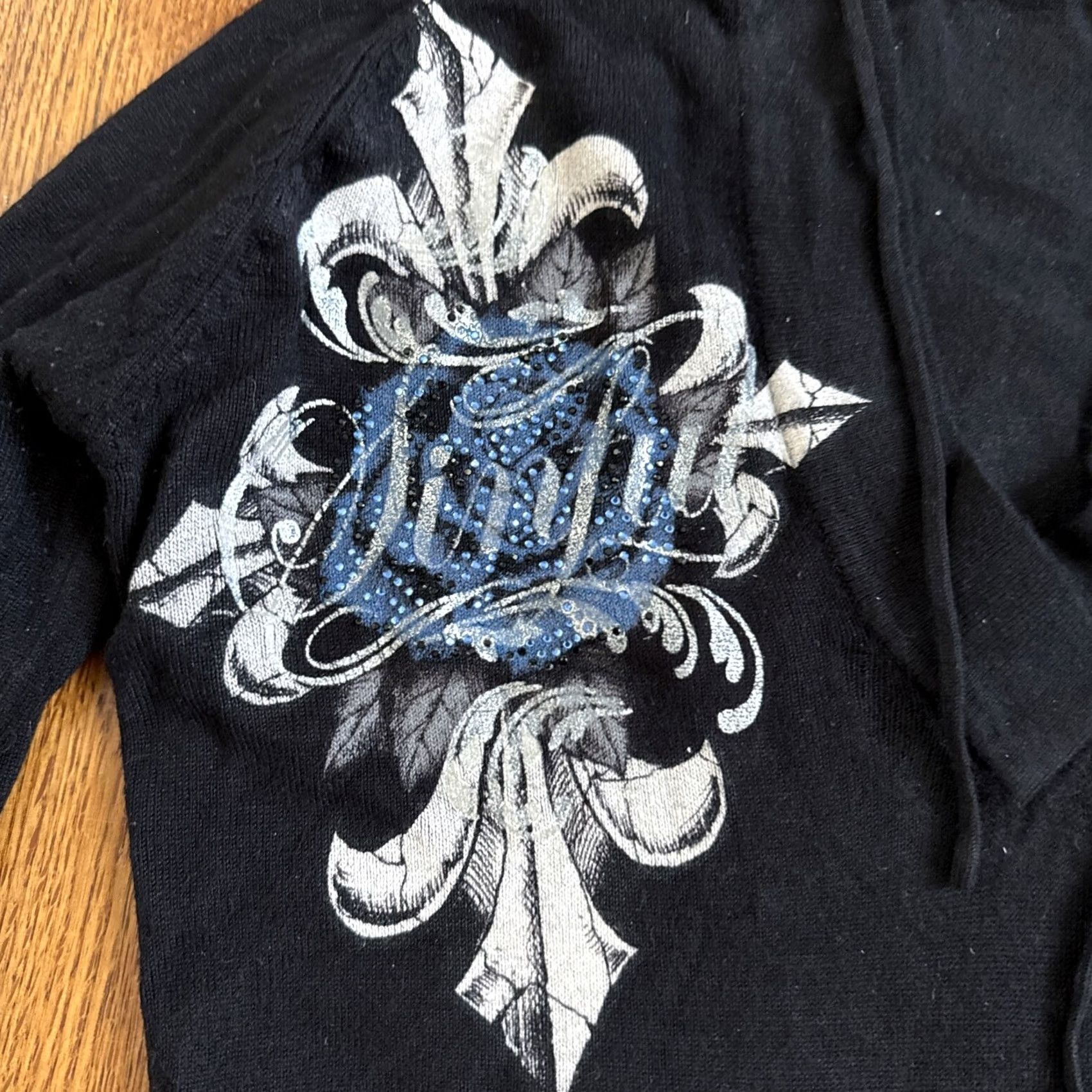 Affliction VINTAGE Sinful Affliction Hoodie Sweatshirt Cross Knit Black Sz S Womens Bell Sleeve Pullover Size S / US 4 / IT 40 - 2 Thumbnail