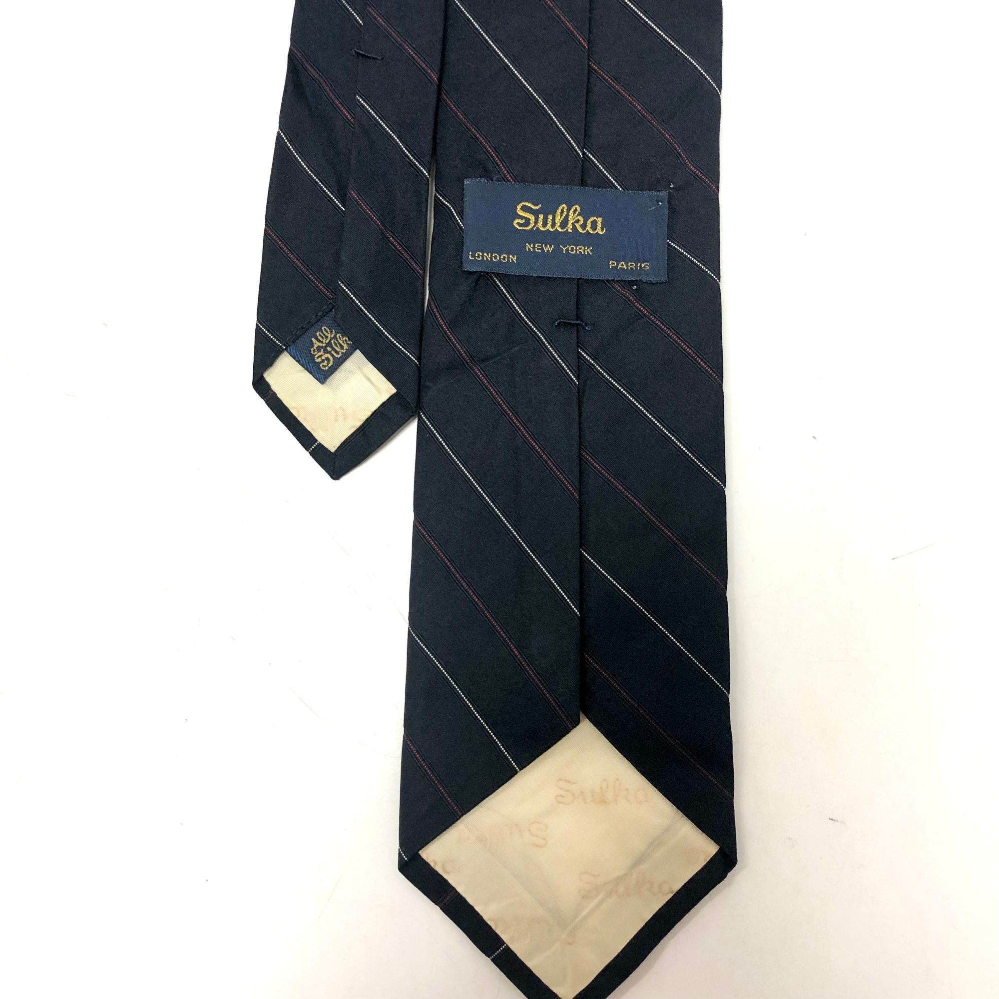Sulka Vtg SULKA Navy Blue Red STRIPE Silk Narrow Necktie Size ONE SIZE - 2 Thumbnail