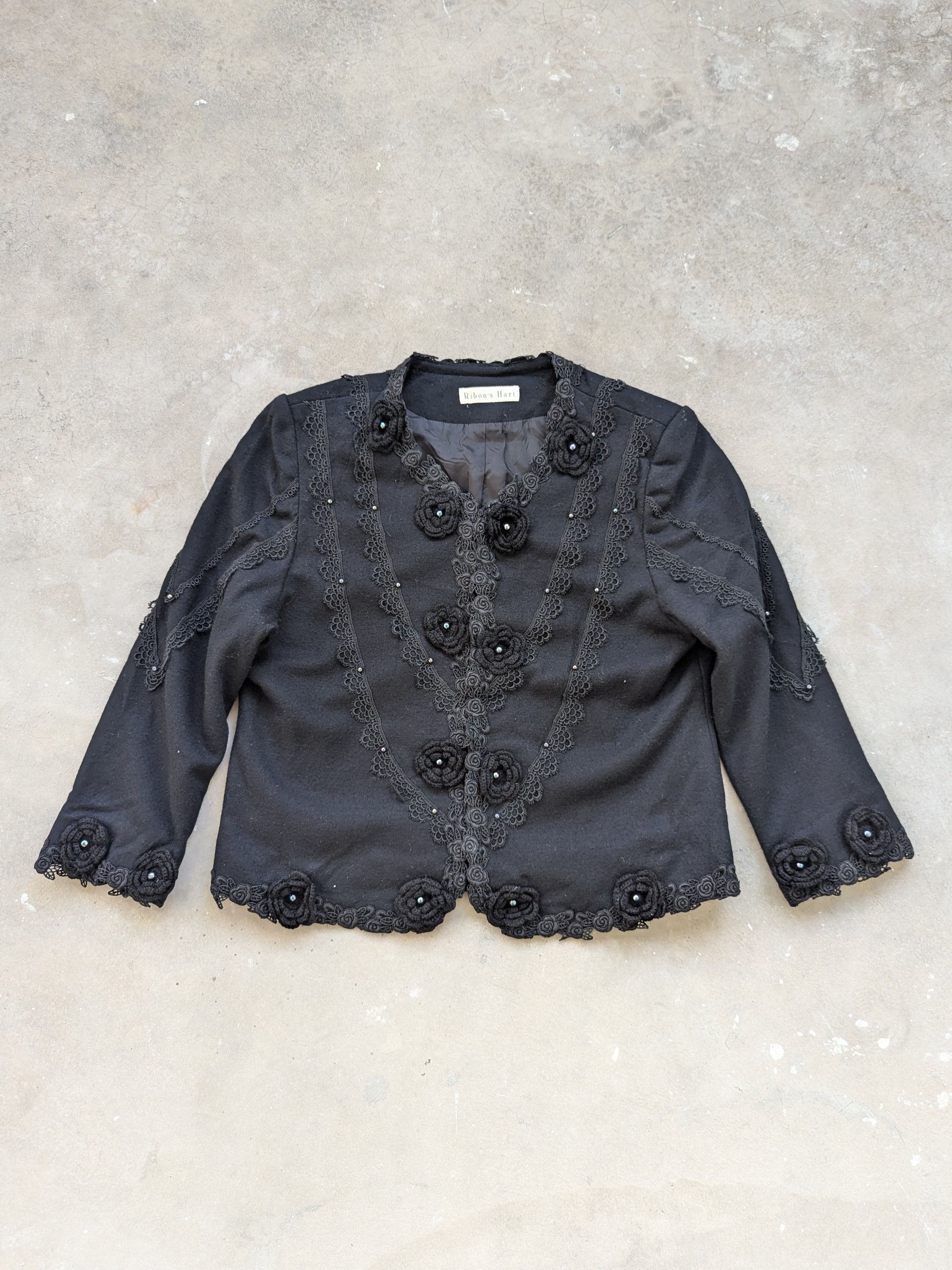 Japanese Brand × Vintage Vintage Wool Cardigan Ribons Hart Flower Embroidered Size M / US 6-8 / IT 42-44 - 1 Thumbnail