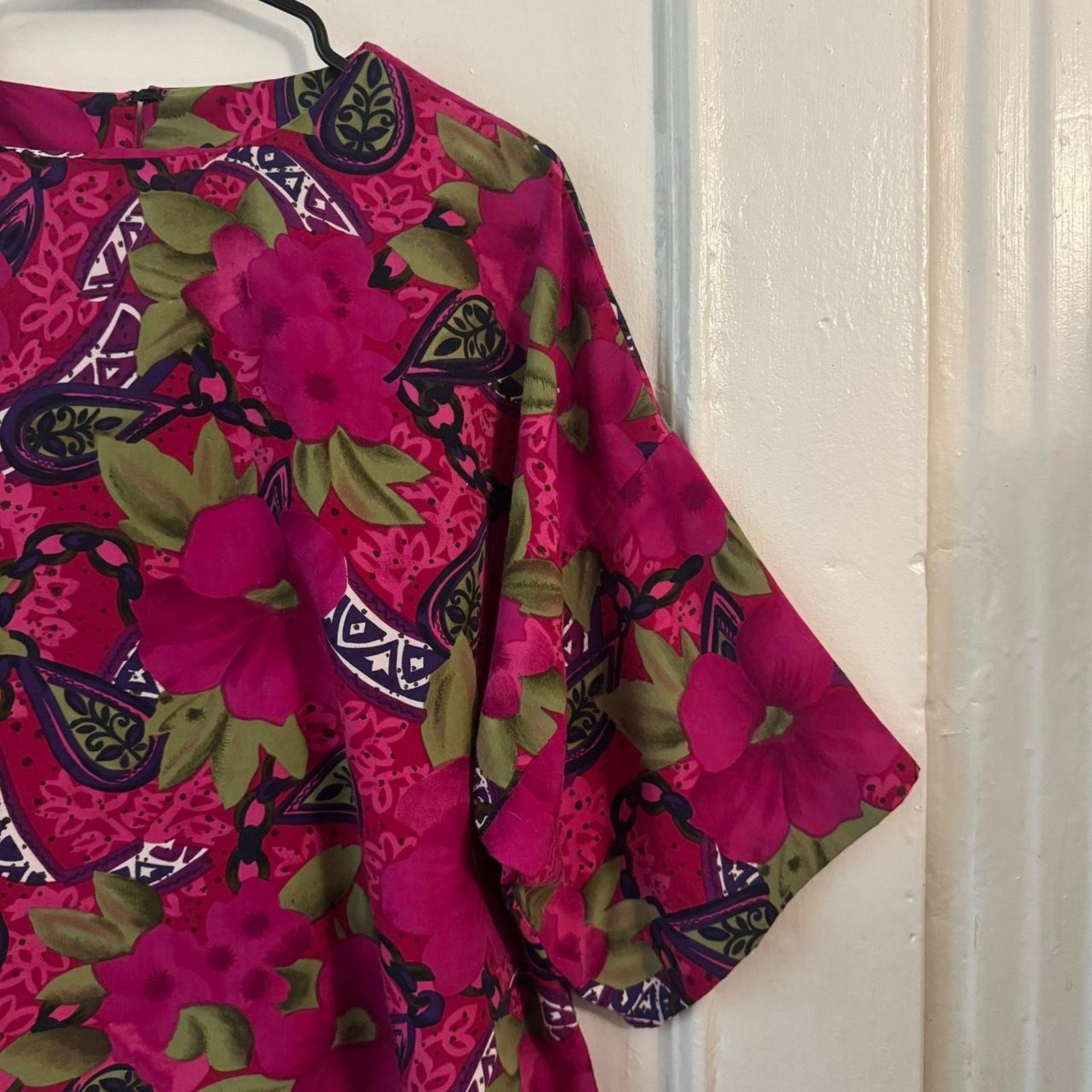 Other Hibiscus Handmade Top Grannycore Hot Pink Floral Top Resort Size L / US 10 / IT 46 - 3 Thumbnail