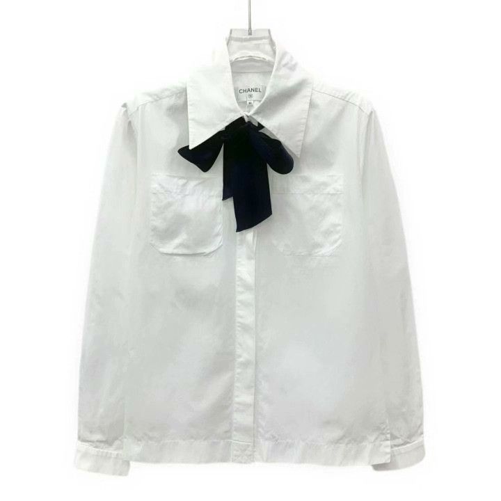 Chanel Chanel White Bow Cotton Collared Shirt Size XS / US 0-2 / IT 36-38 - 1 Thumbnail