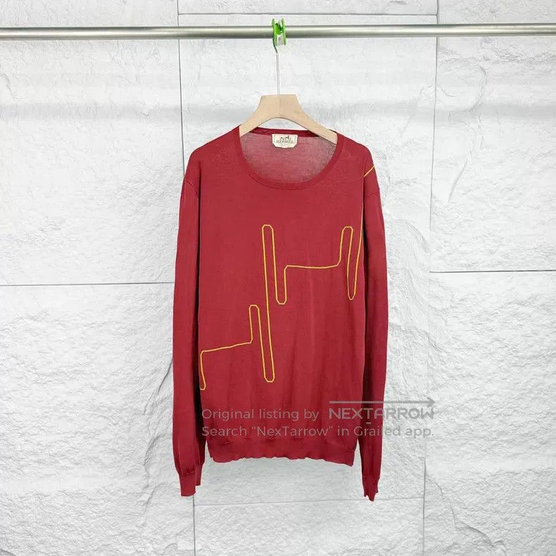 Hermes Hermes Red Classic Crew Neck Long Sleeve T-Shirt Size US L / EU 52-54 / 3 - 1 Thumbnail