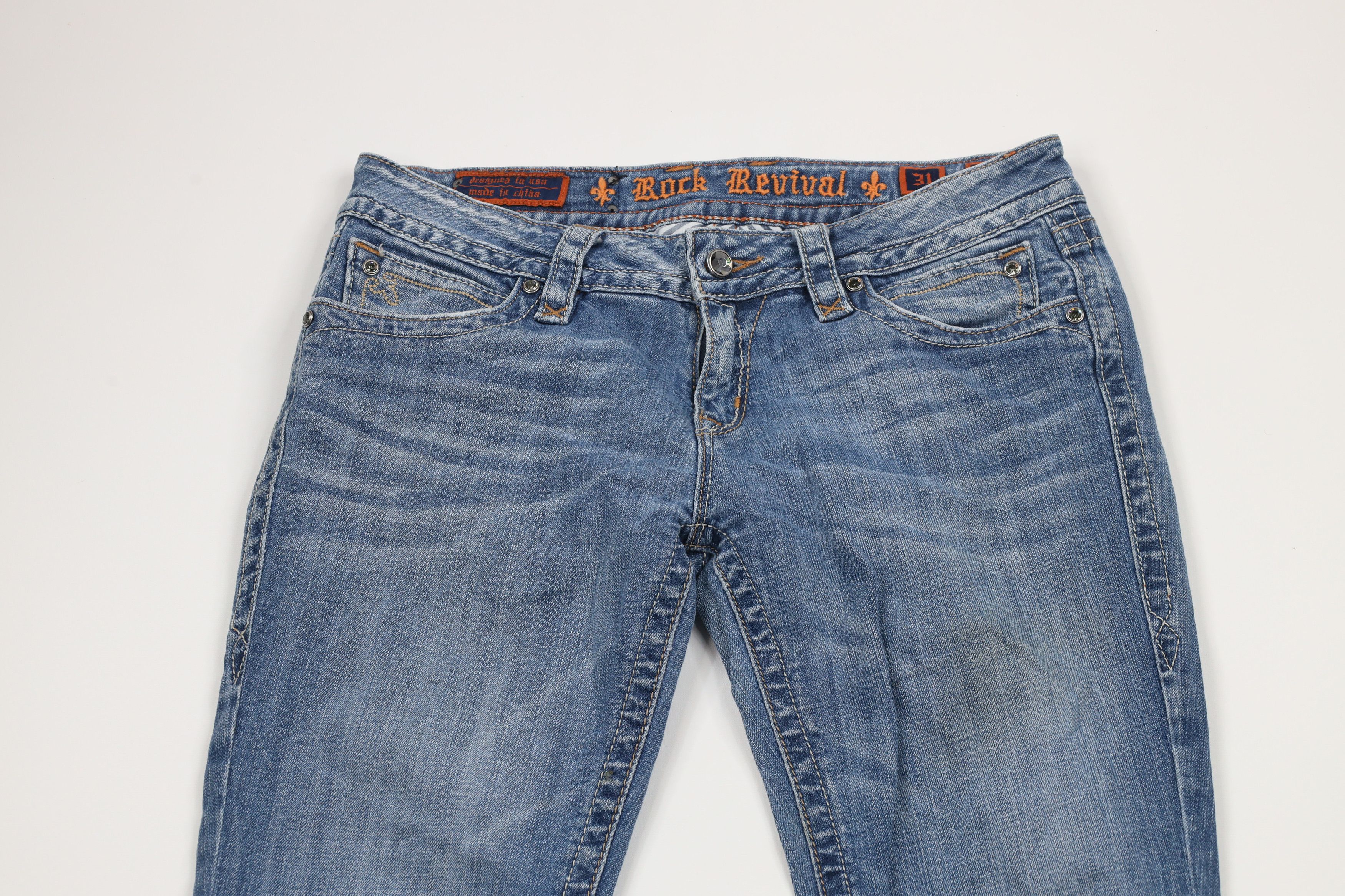Rock Revival × Vintage Rock Revival Jeweled Jamie Boot Leg Flared Denim Jeans AS IS Size 31" - 2 Thumbnail