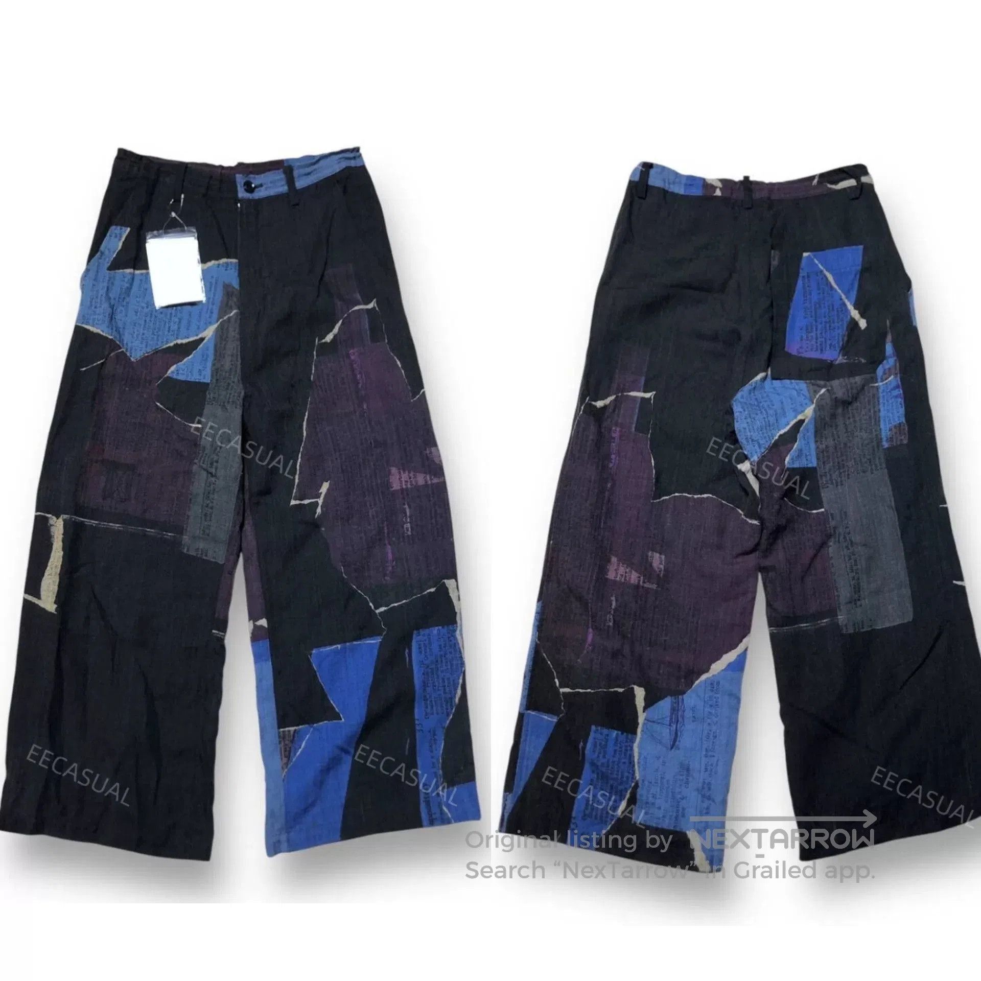 Y's Y's Wool Collage Print Straight Pants. Size 23" - 6 Thumbnail