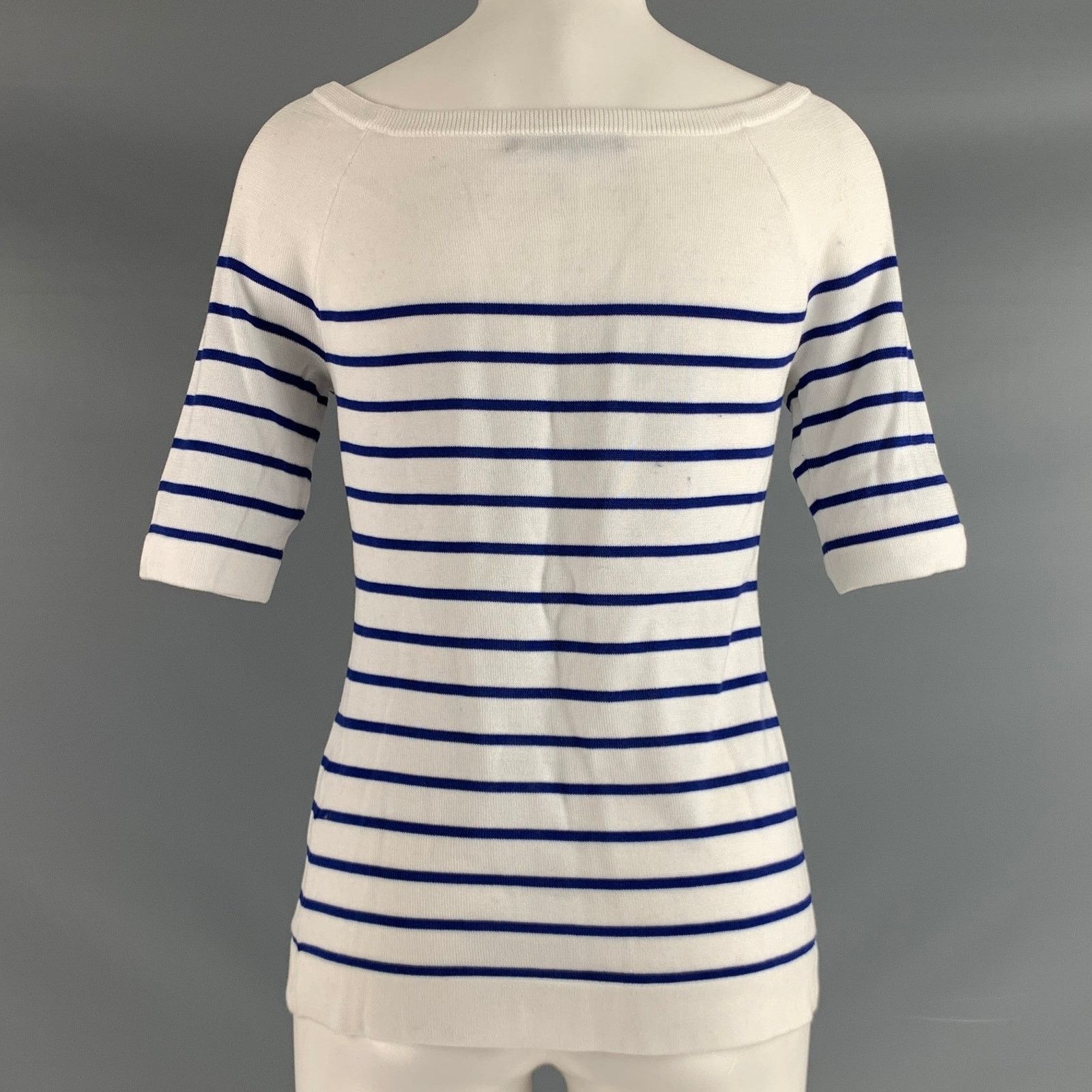 Ralph Lauren RALPH LAUREN Size M White Navy Stripe Boat Neck Casual Top Size M / US 6-8 / IT 42-44 - 4 Thumbnail