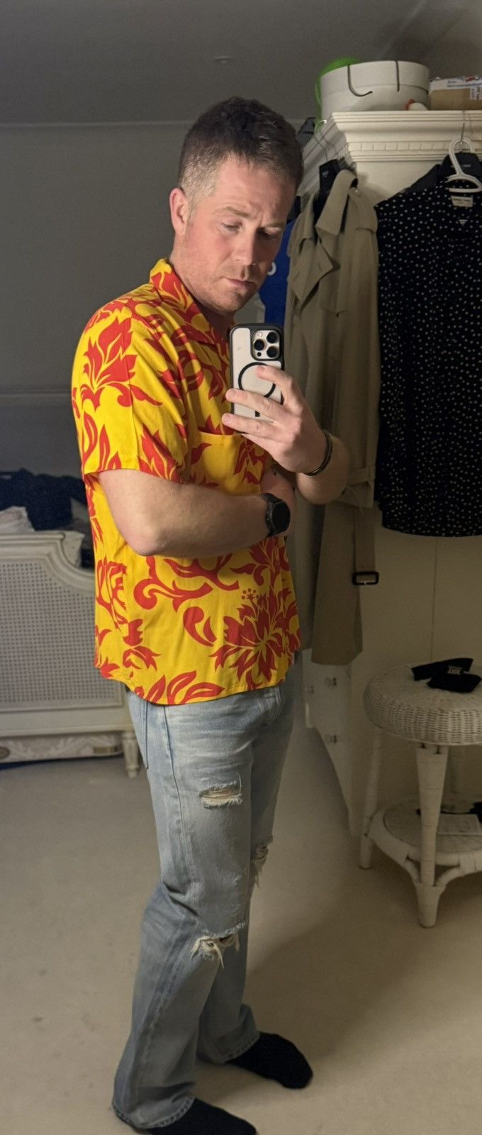 ERL SS23 $415 ERL Hawaiian ss floral tropical shirt M orange red Size US L / EU 52-54 / 3 - 4 Thumbnail