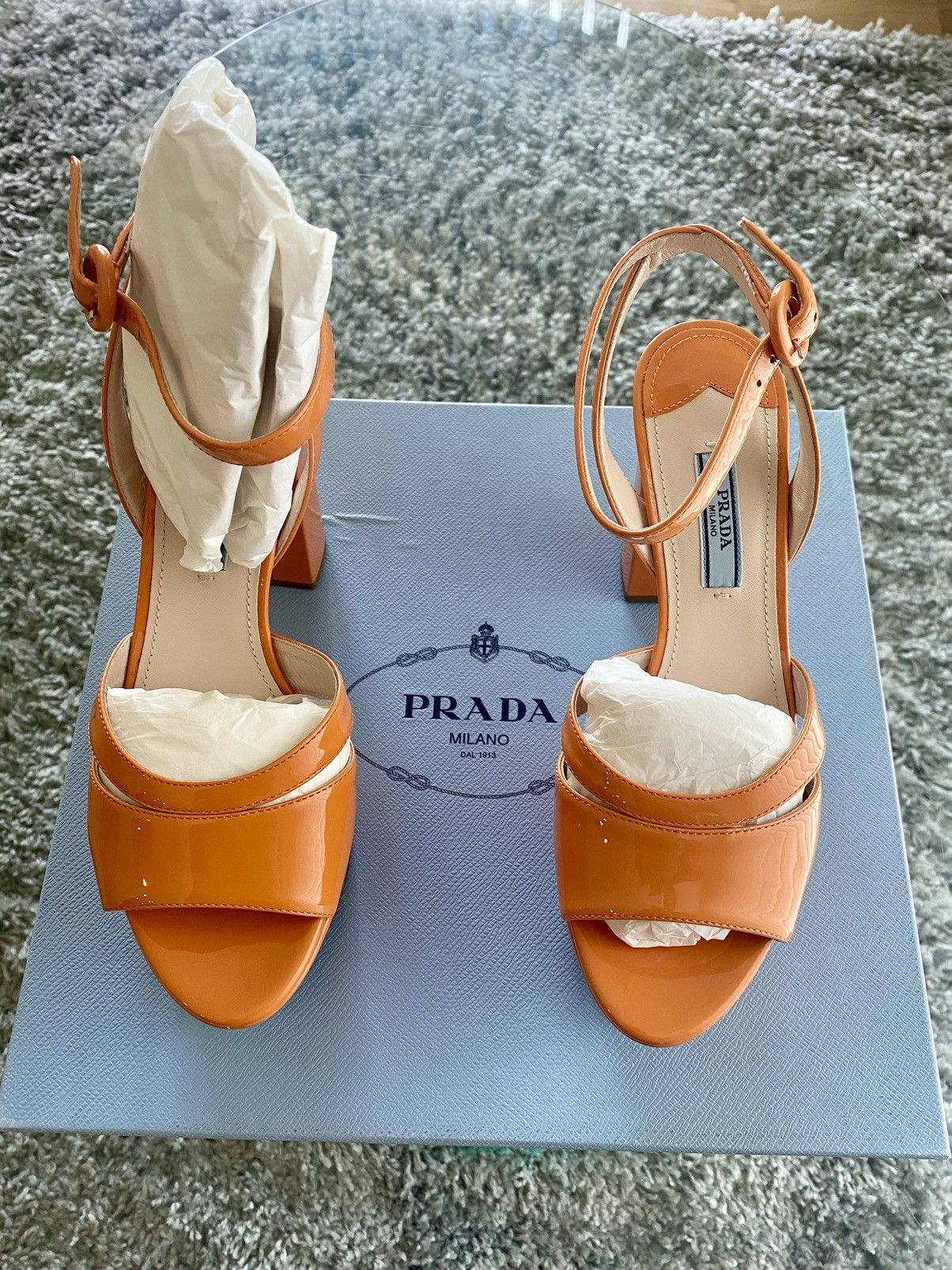 image of Prada Platform Sandals in Orange, Women's (Size 6.5)