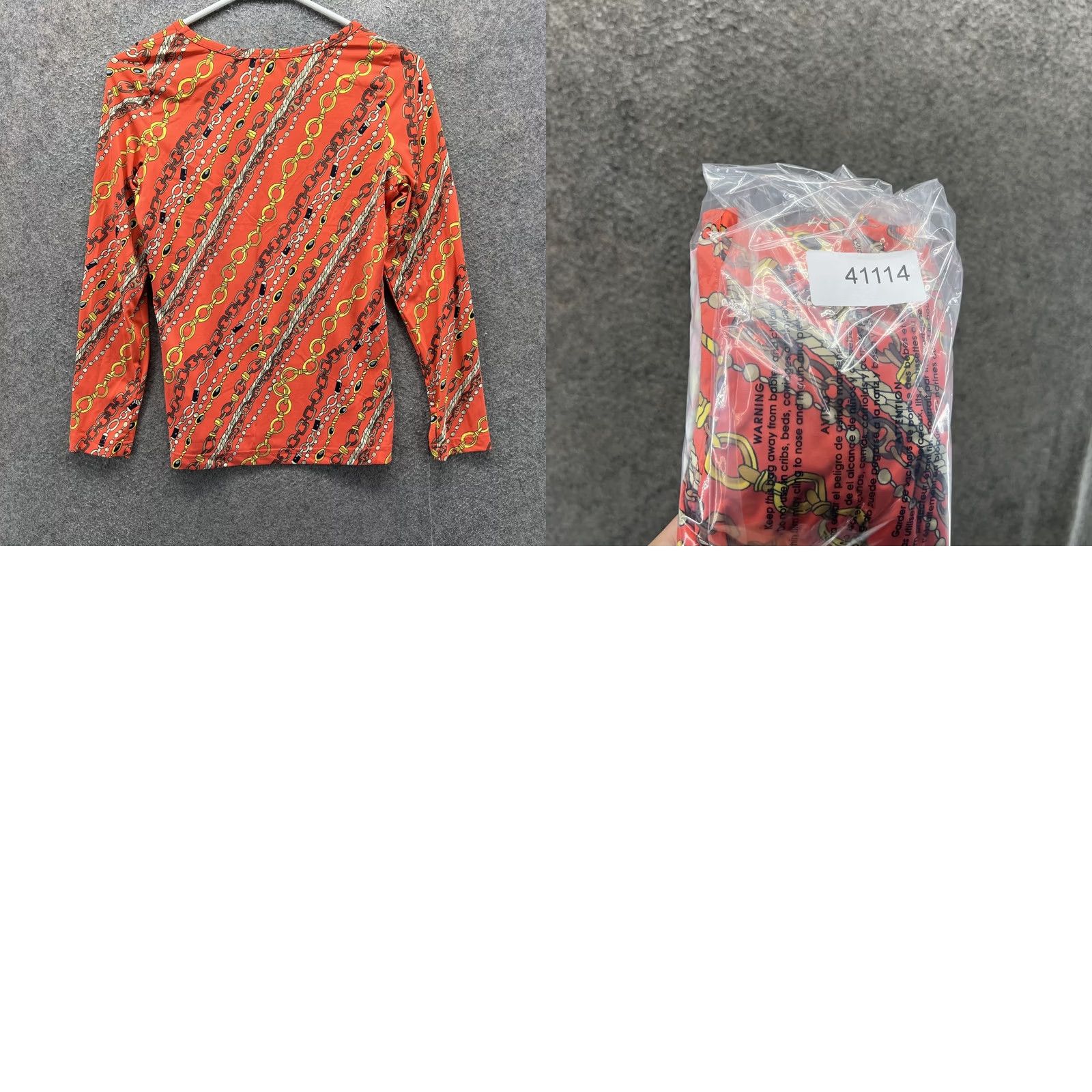 Vintage Barbara Gerwit Blouse Womens XS Orange Chain Print Long Sleeve Stretch Top Size XS / US 0-2 / IT 36-38 - 8 Thumbnail