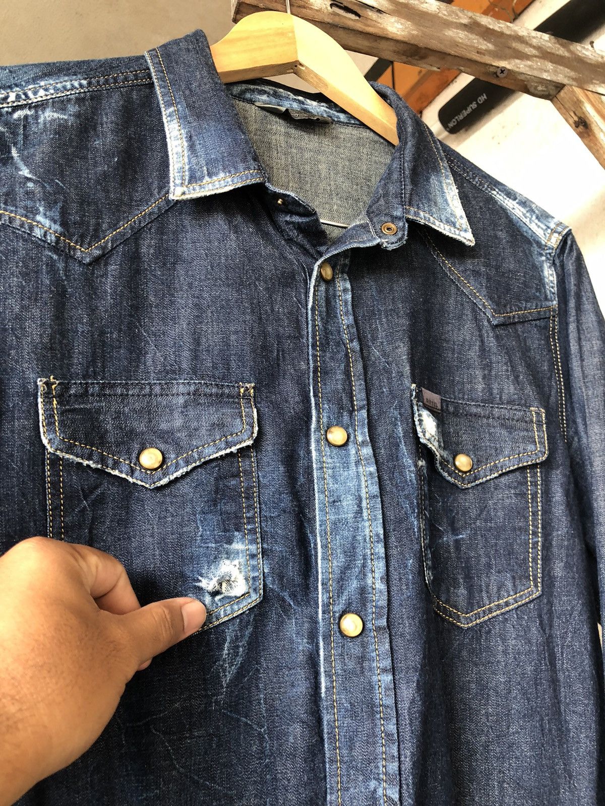 Diesel Rare🔥 Diesel Industries Distressed Punk Western Denim Shirt Size US XL / EU 56 / 4 - 8 Thumbnail