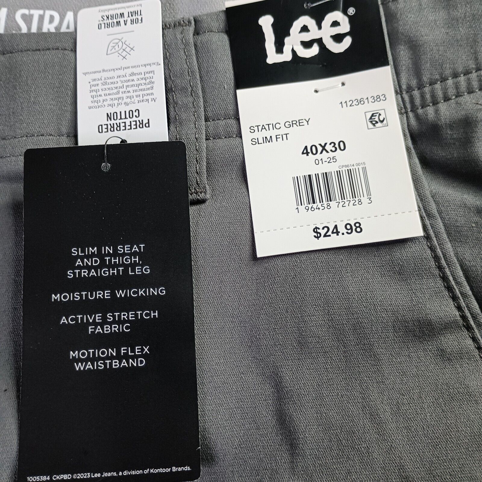 Lee Lee Chino Motion Flex Waistband Pants Men's 40x30 Gray Slim Size US 40 / EU 56 - 5 Thumbnail