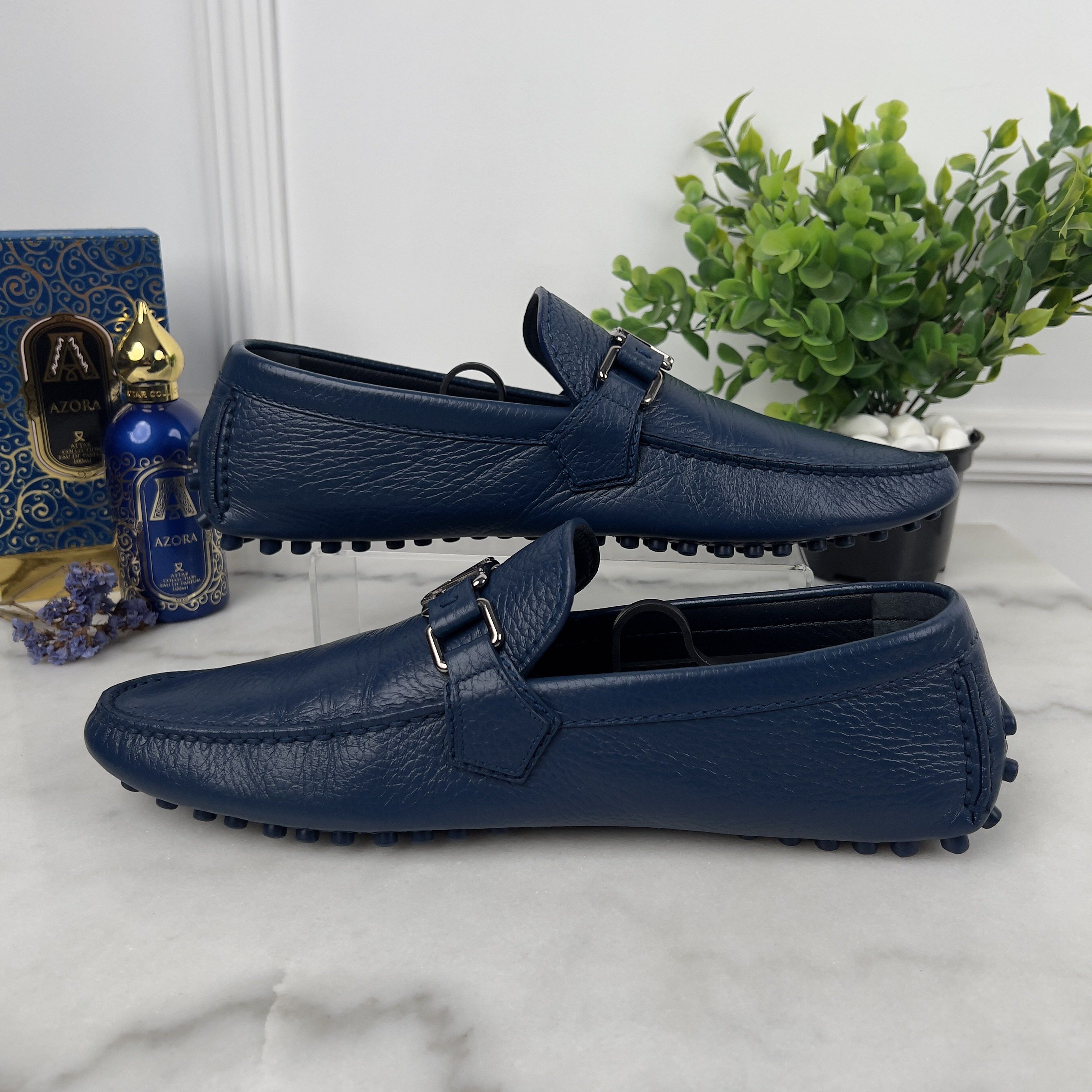 Louis Vuitton Hockenheim Moccasins Grained Blue Leather Size US 8.5 / EU 41-42 - 5 Thumbnail