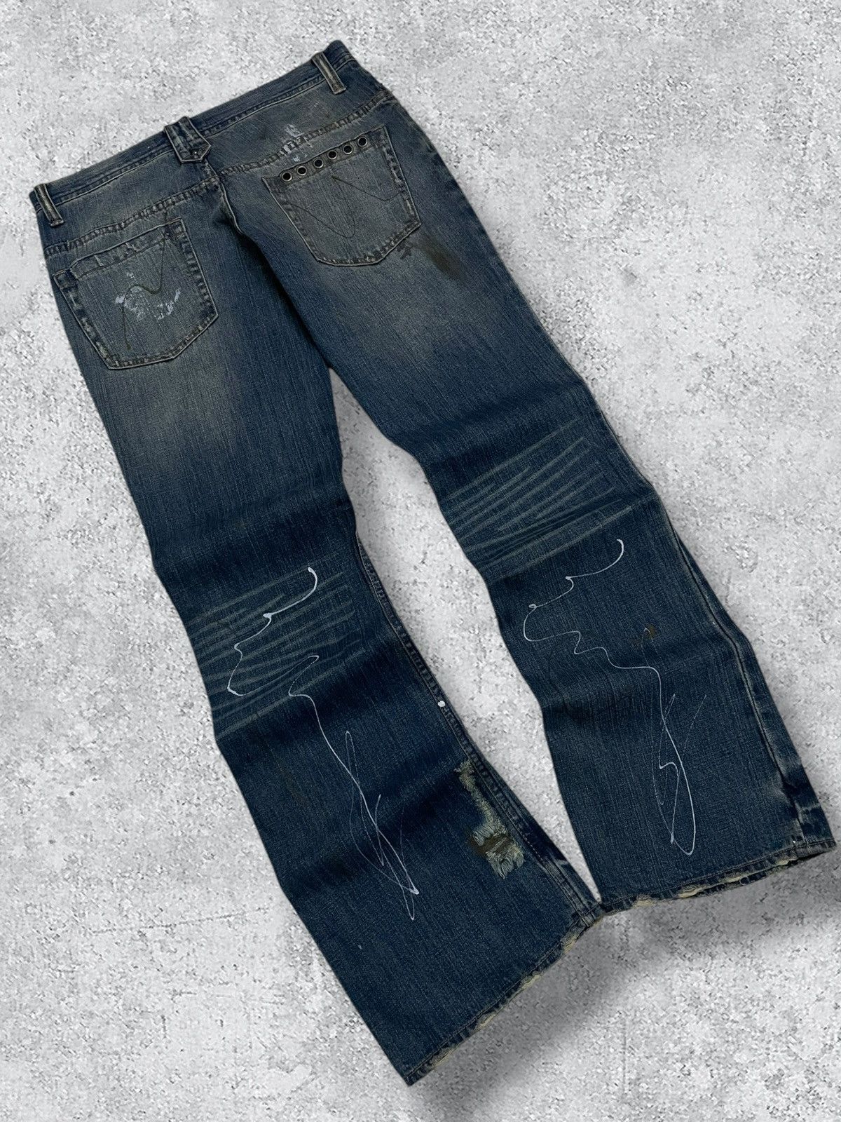Japanese Brand Vintage 1990s Japan Designer Root Three Splash Flared Denim Size US 32 / EU 48 - 10 Thumbnail