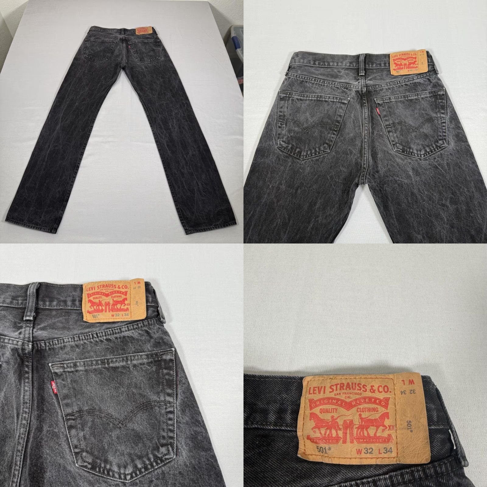 Levi's Levi's 501 Jeans Mens Regular Straight Denim Black 32x34 Button Fly Cowboy Western Pockets 5-Pocket Style Cotton Denim Leather Patch Size US 32 / EU 48 - 9 Thumbnail