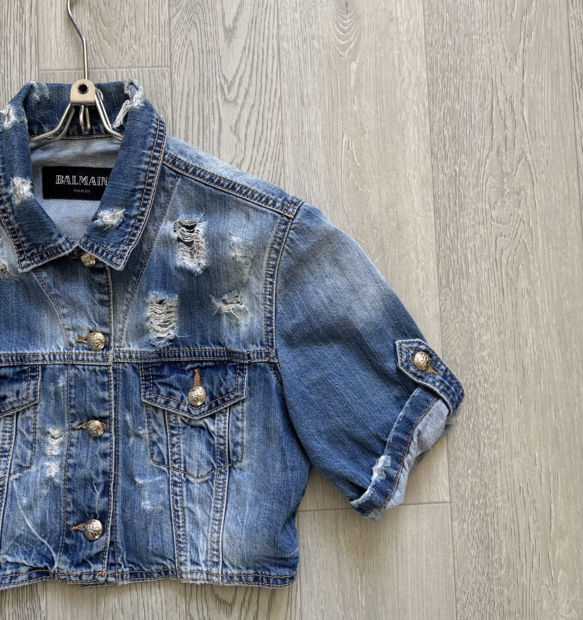 Balmain × Vintage Vintage Balmain Denim Jacket Cropped Y2K Size L / US 10 / IT 46 - 2 Thumbnail