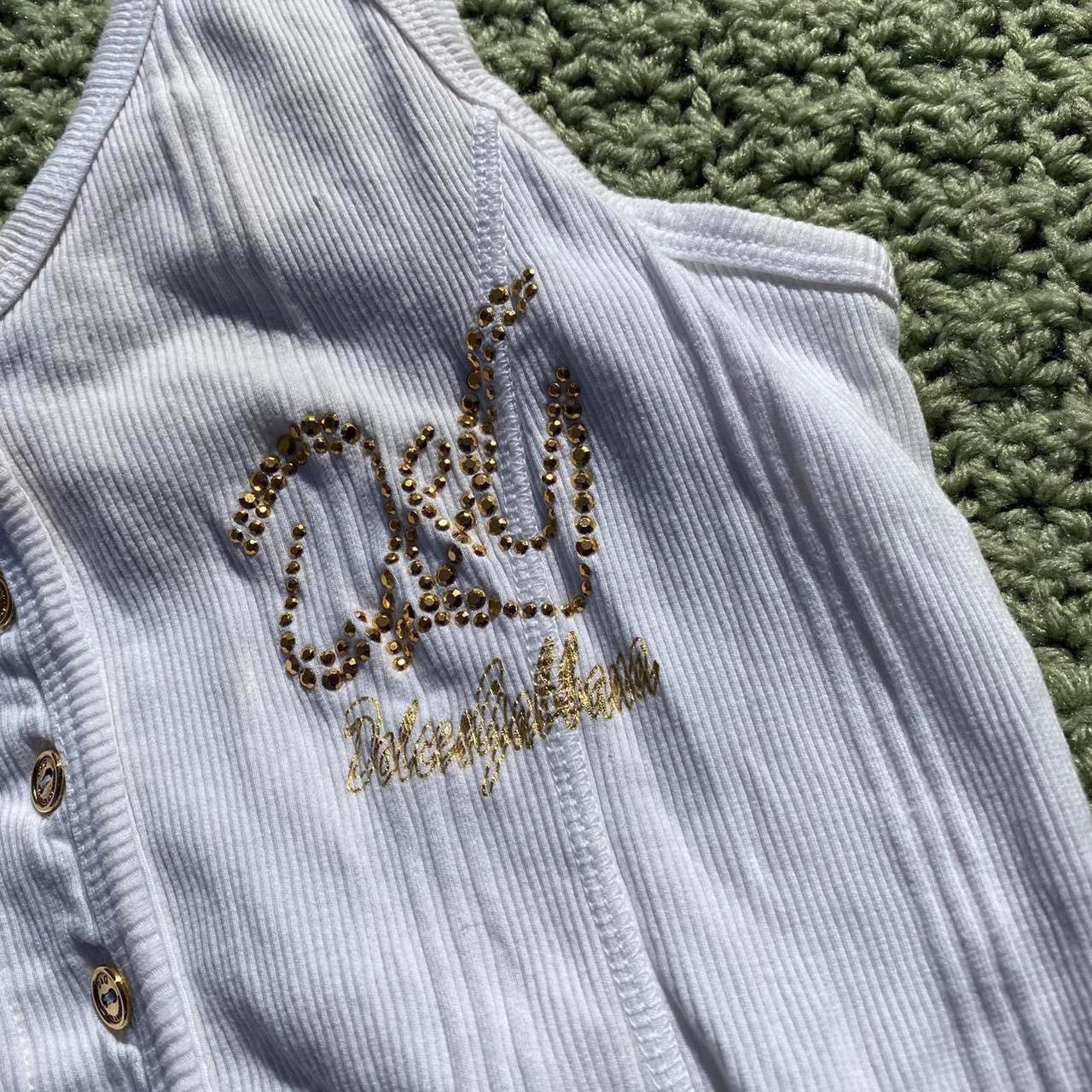 Dolce & Gabbana Vintage Y2k D&G Dolce & Gabbana gold bejeweled button tank Size L / US 10 / IT 46 - 3 Thumbnail