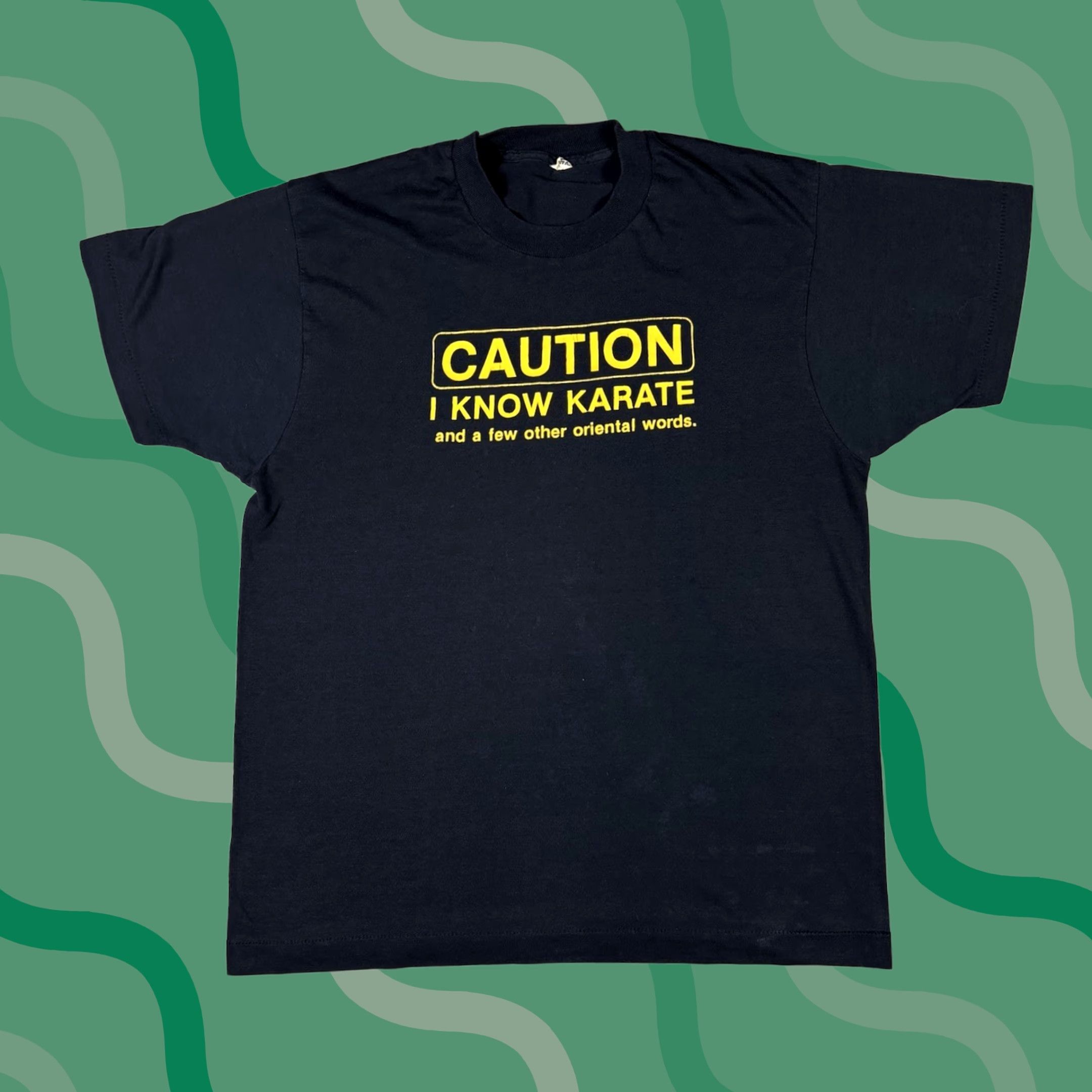 Vintage VINTAGE Screen Stars T-Shirt Caution I Know Karate USA 80s 90s Men L Black Short Sleeve Crew Neck Cotton Size US L / EU 52-54 / 3 - 1 Thumbnail