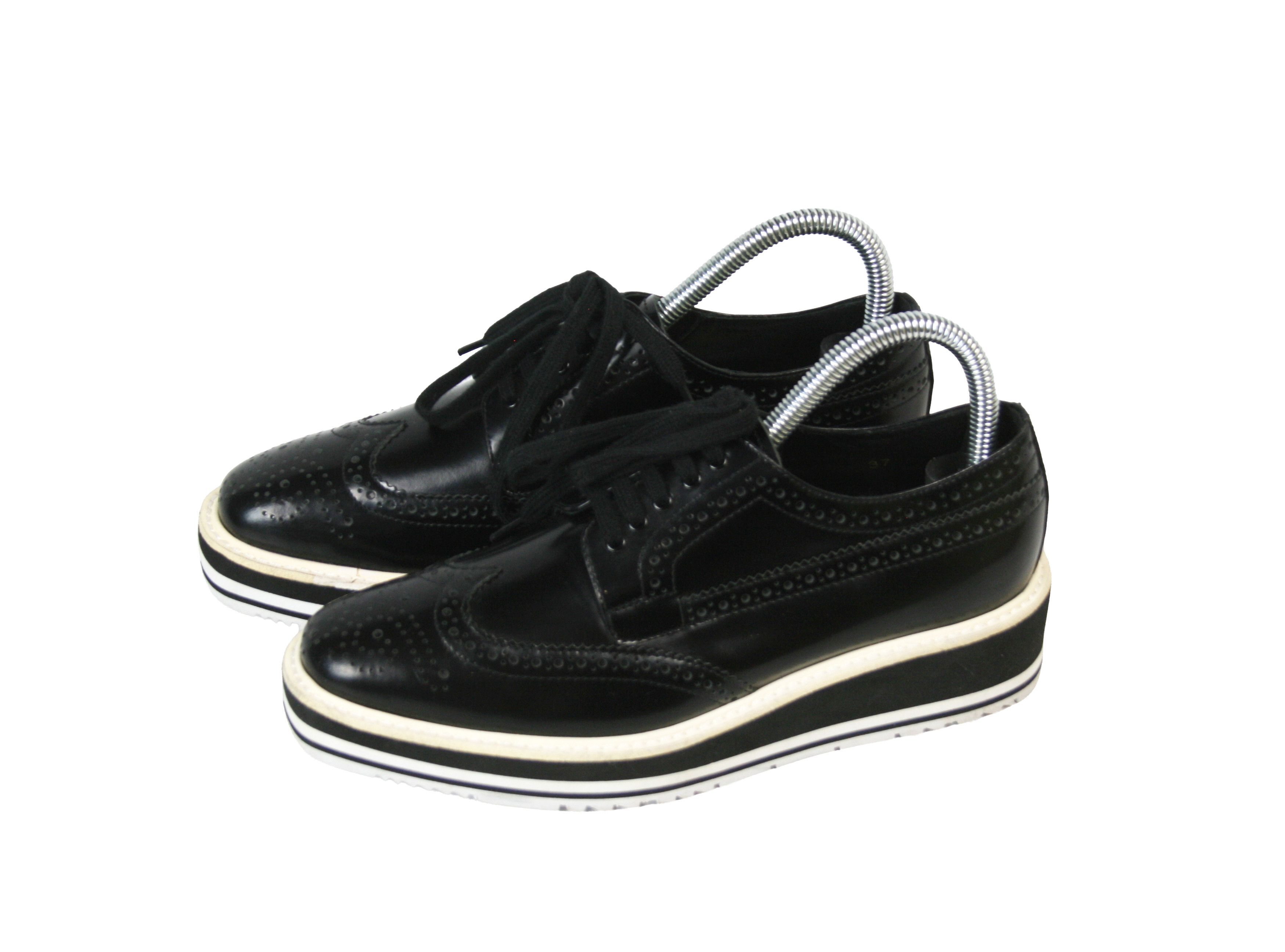 Prada Wingtip Brogue Platform Patent Leather Derby Size US 7 / IT 37 - 3 Thumbnail