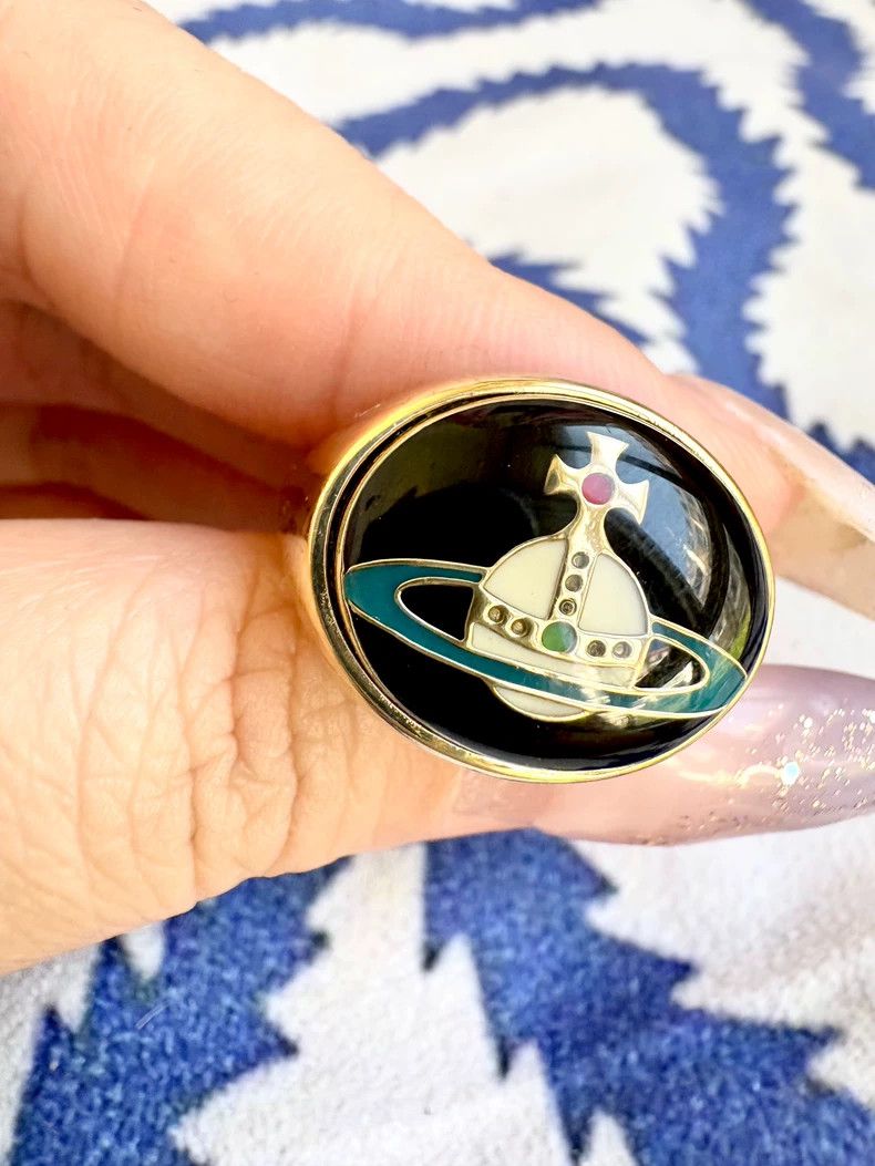 Vivienne Westwood Vivienne Westwood Black Enamel Saturn Ring Size ONE SIZE - 2 Thumbnail