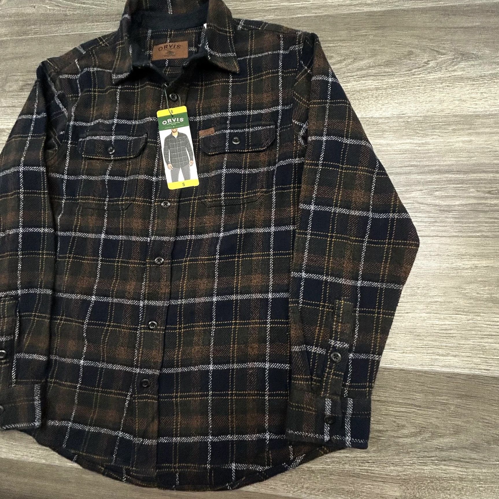 Orvis Orvis Flannel Shirt Mens S Blue Plaid Button Up Pockets Heavyweight Cotton Polyester Adjustable Cuffs Lined XP Winter Outdoor Mens Size US S / EU 44-46 / 1 - 4 Thumbnail