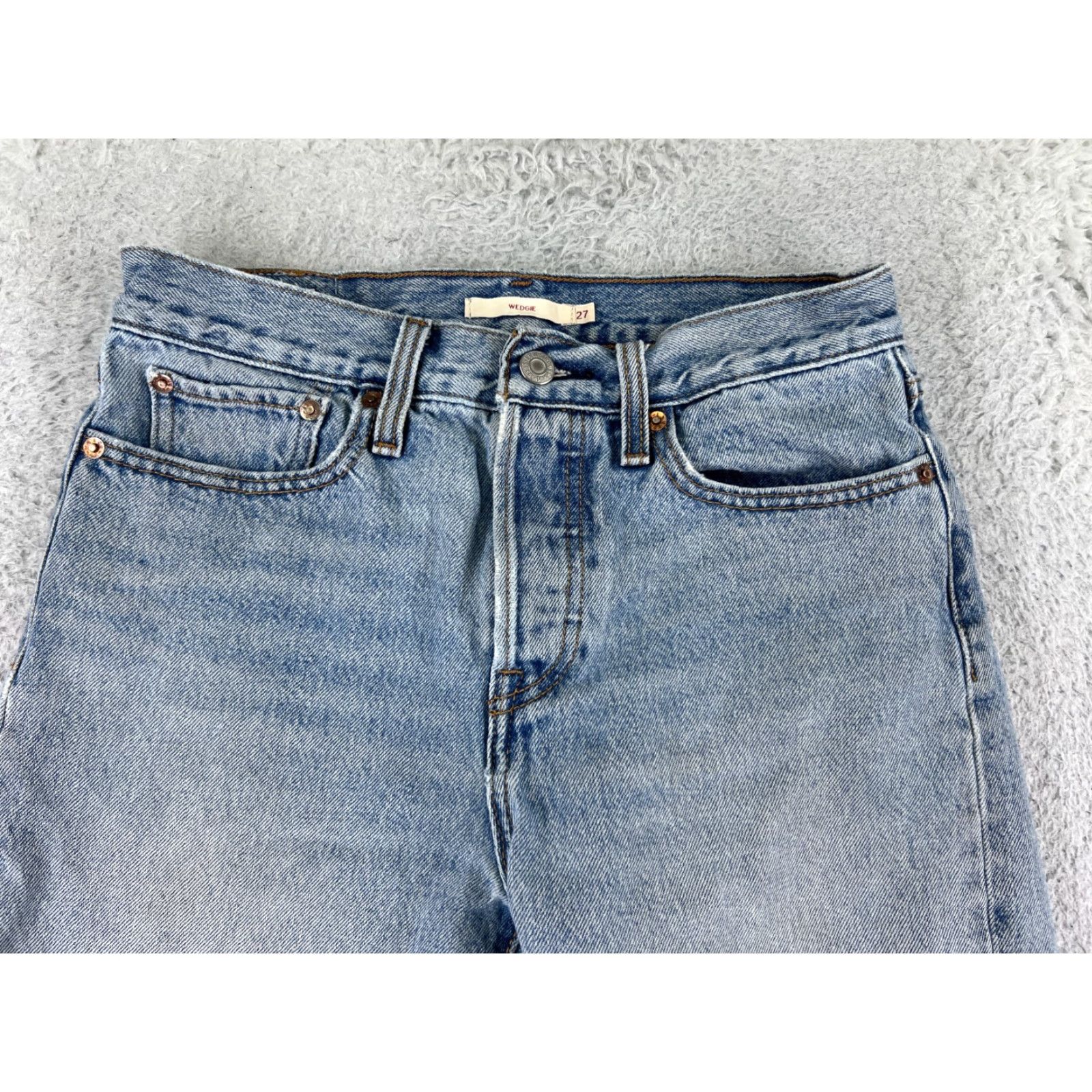 Levi's Levi's Premium Jeans Women's 27 Blue Denim Wedgie Straight 25x25 Jeans 5-Pocket Distressed Stretch Regular Blue 90s Theme Mens? Size 27" / US 4 / IT 40 - 4 Thumbnail