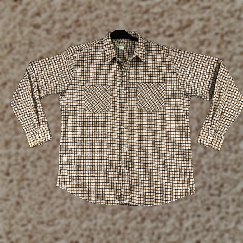 Haband Haband Shirt Mens Large Beige Plaid Flannel Pearl Snap Western Long Sleeve Size US L / EU 52-54 / 3 - 1 Thumbnail