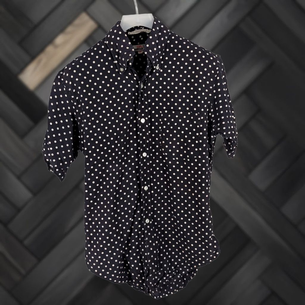 Vintage VINTAGE The Toni Polka Dot Shirt S Navy Cotton Button-Front Short Sleeve USA 60s Mod Ivy League Rockabilly Mens Size US S / EU 44-46 / 1 - 1 Thumbnail