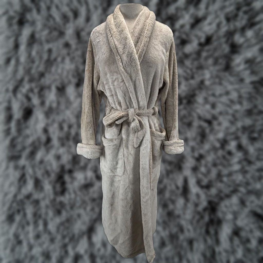 Vintage VINTAGE Stan Herman Plush Robe Women’s Large Beige Belt Pockets Lounge Size ONE SIZE - 1 Thumbnail
