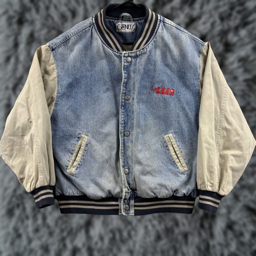 Denime VINTAGE Genus Jacket Mens Large Blue Denim Bomber 90s Snap Outdoor Size US L / EU 52-54 / 3 - 1 Thumbnail