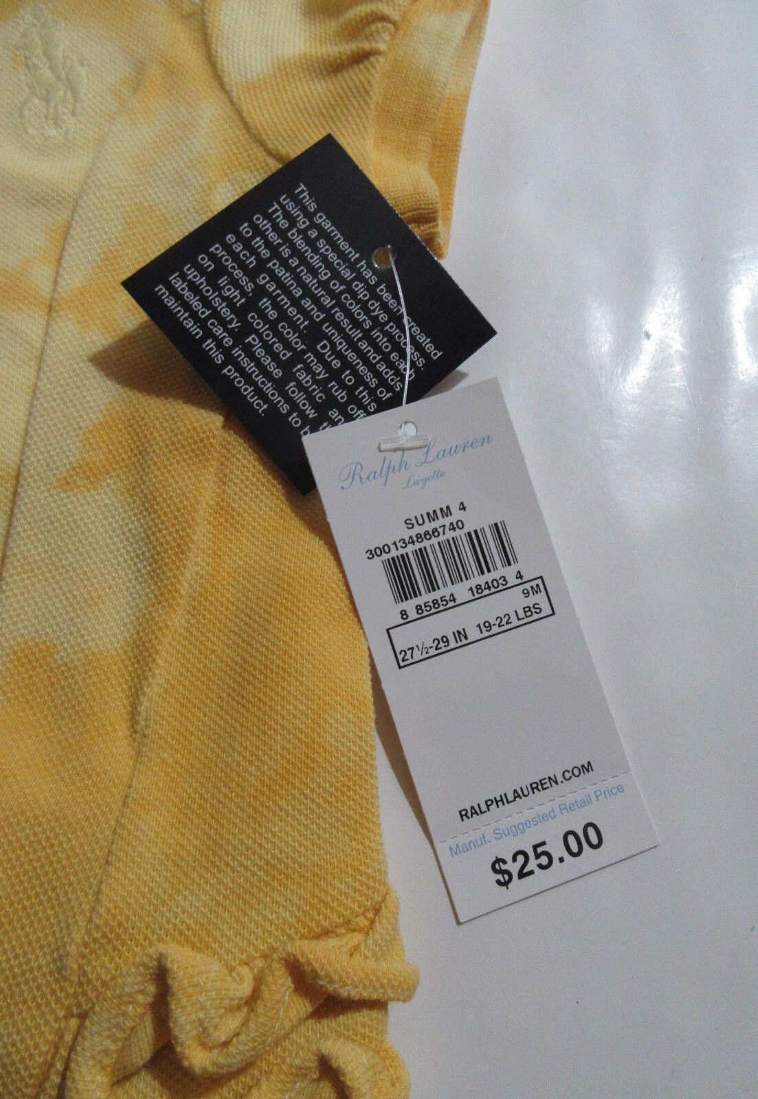 Polo Ralph Lauren Polo Ralph Lauren One Pc. Big Pony Tie Dye Romper Yellow 9M Size ONE SIZE - 4 Thumbnail