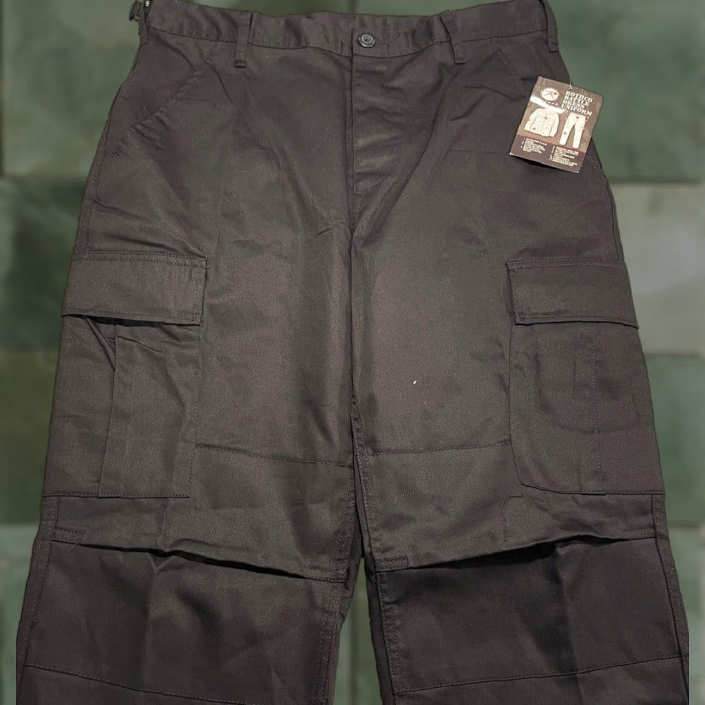Rothco Rothco BDU Pants Cargo Army Military Uniform Trouser 6 Pocket Black M Regular Waist 34 Inseam 32.5 Button Belt Loops Mens Size US 31 - 1 Thumbnail