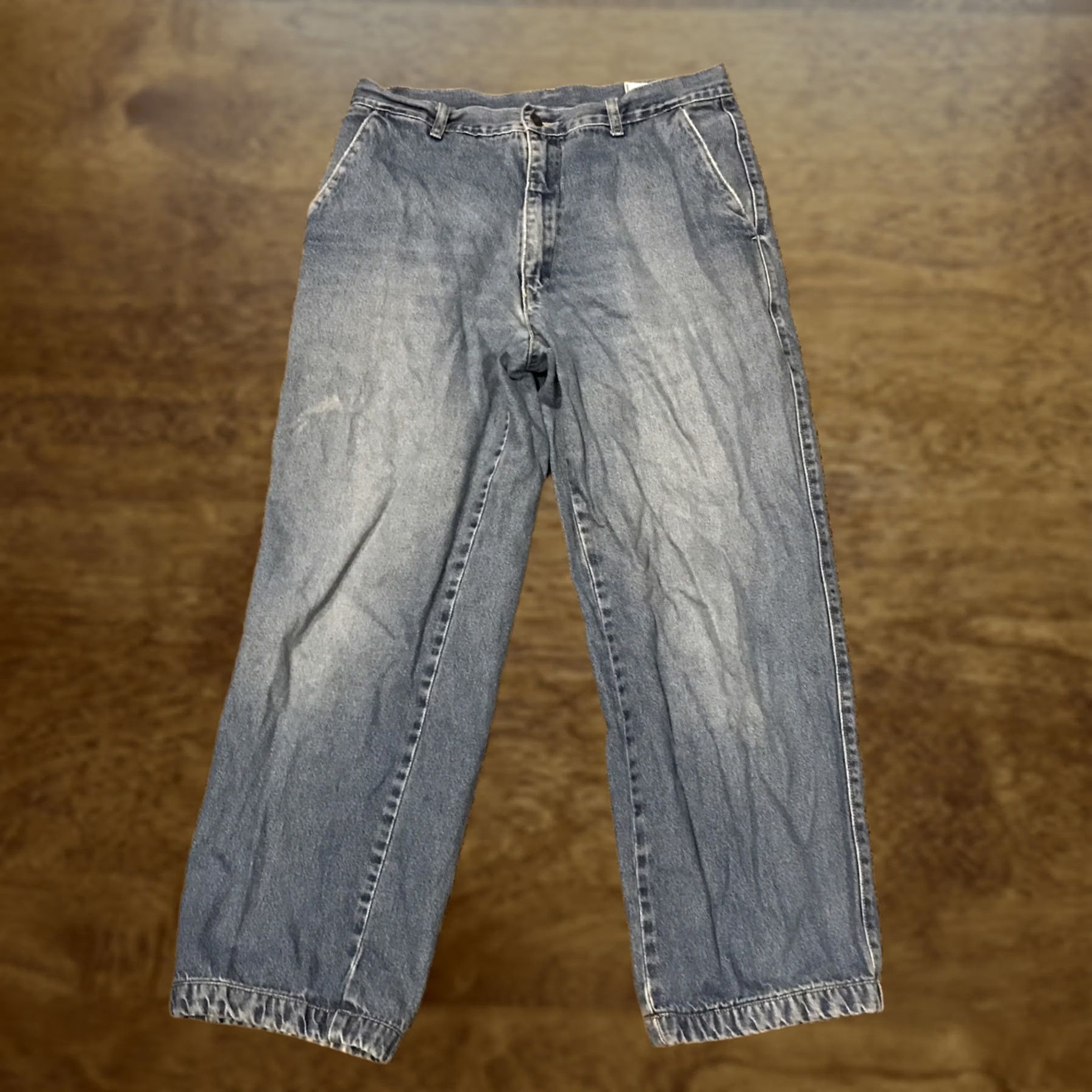 Denime Texwood Jeans Men 34x33 Retro Blue Vintage Straight Denim Baggie Worn Texture Classic 90s Theme Mens Jeans Size US 34 / EU 50 - 1 Thumbnail