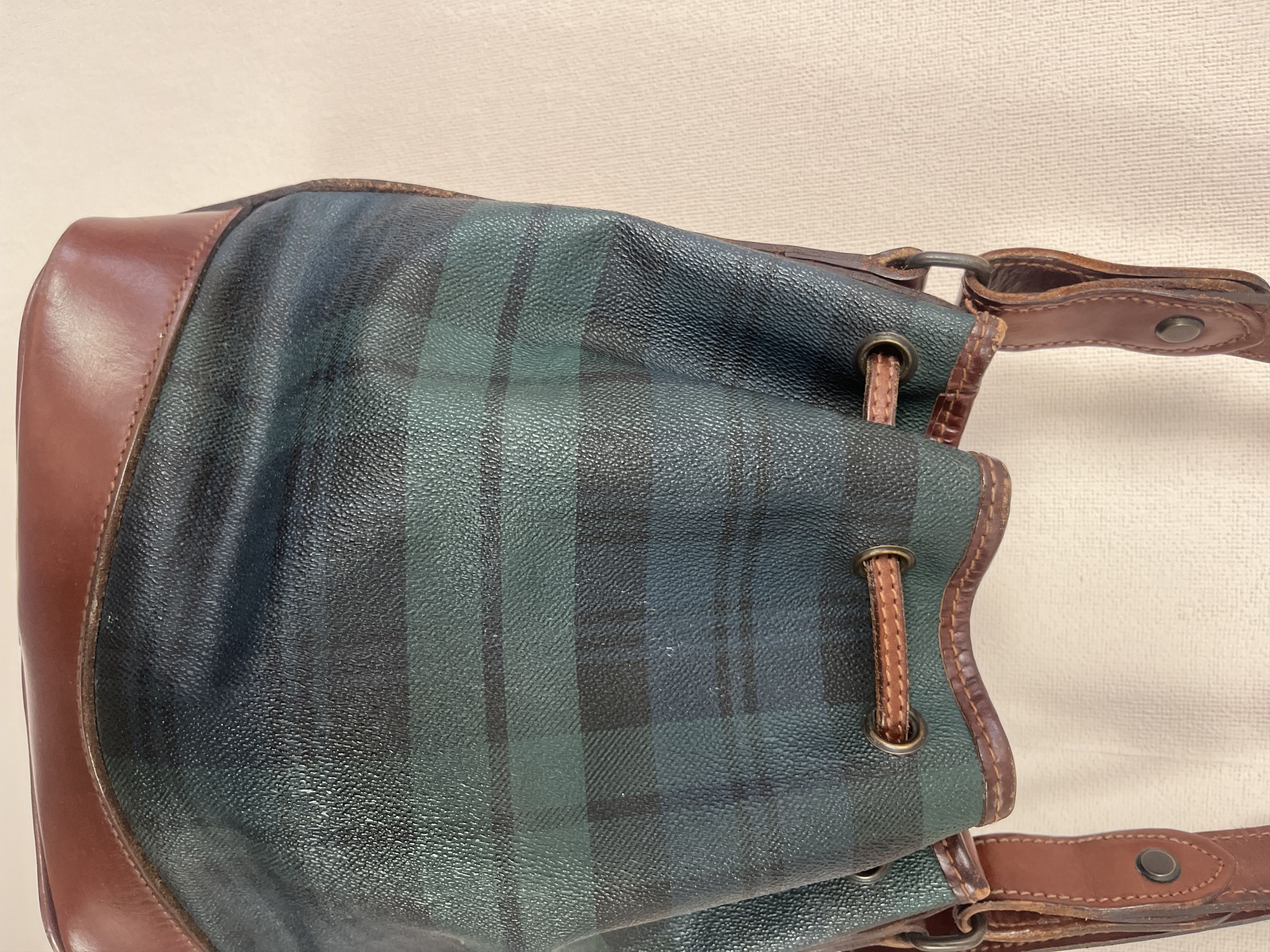 VNTG Polo Ralph Lauren Blackwatch Plaid Leather Bucket Bag