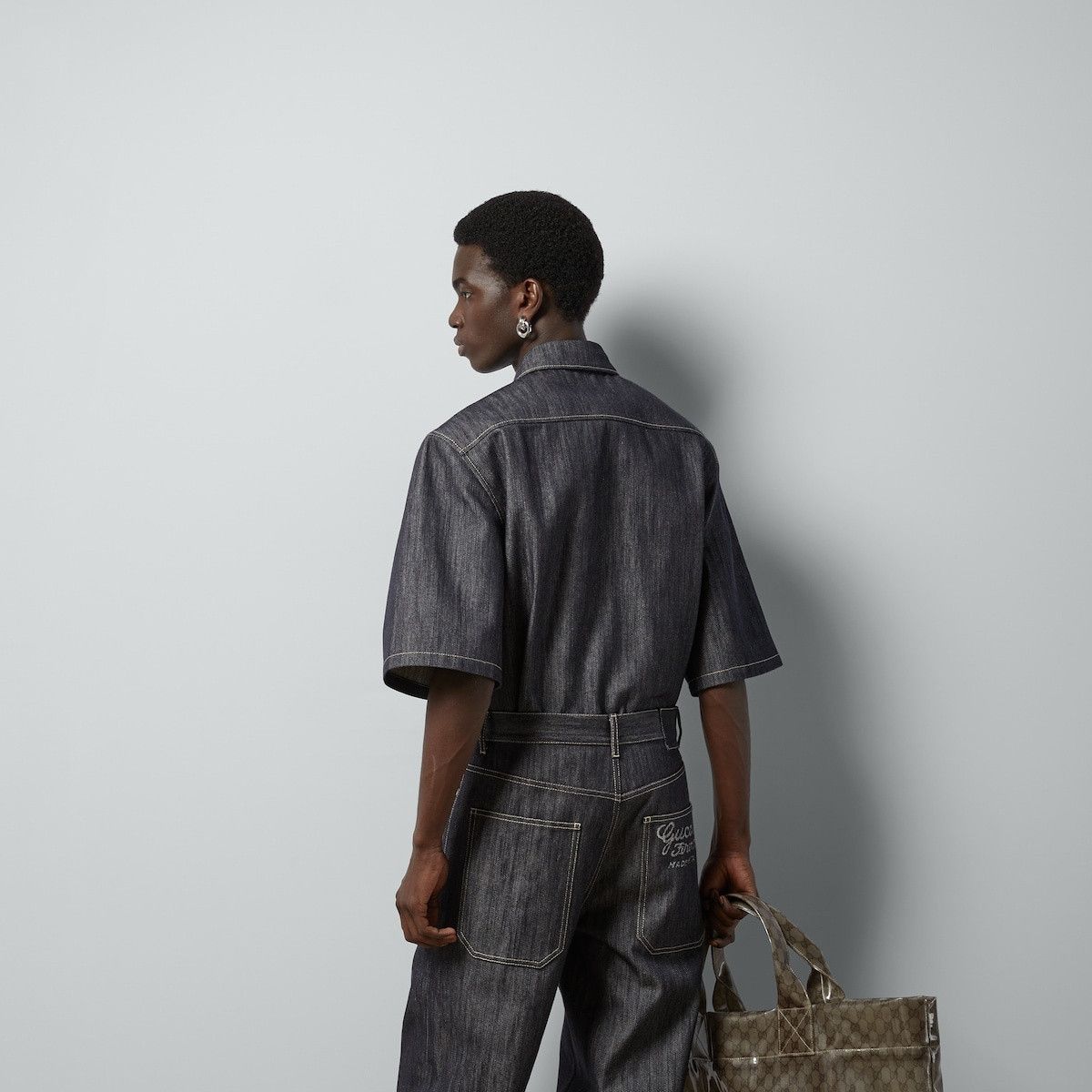 Gucci o1mt1gz0325 Denim Shirt With Jacquard Detail in Indigo Black Size US M / EU 48-50 / 2 - 5 Thumbnail