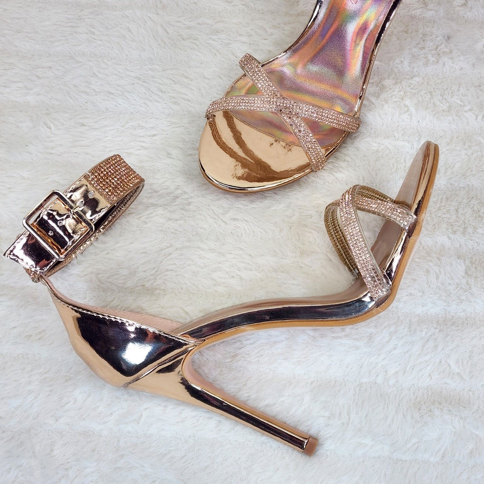 Other Fairy Rose Gold High Heel Stiletto Shoes With Rhinestone Toe Size US 9 / IT 39 - 8 Thumbnail