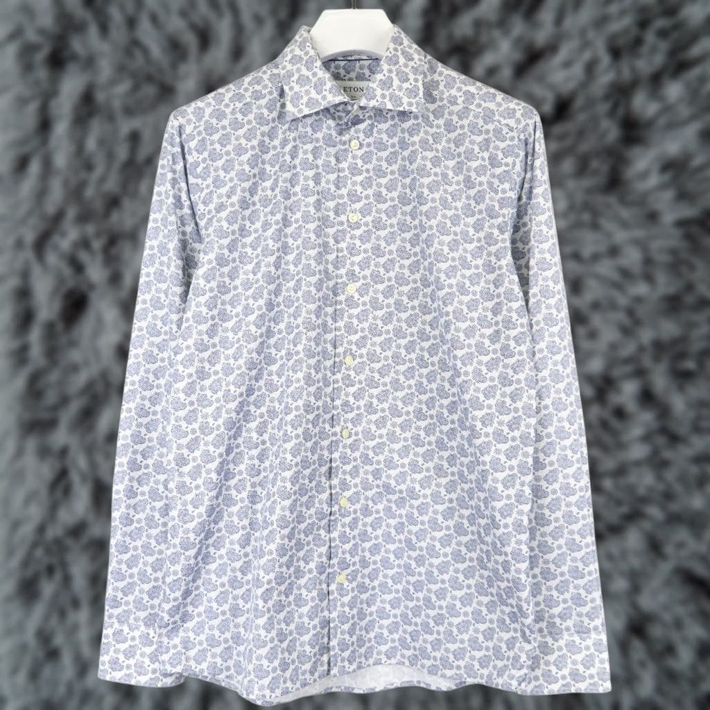 Eton ETON Slim Shirt Men's Blue Floral Patterned Spread Collar 41 16 Size US L / EU 52-54 / 3 - 1 Thumbnail
