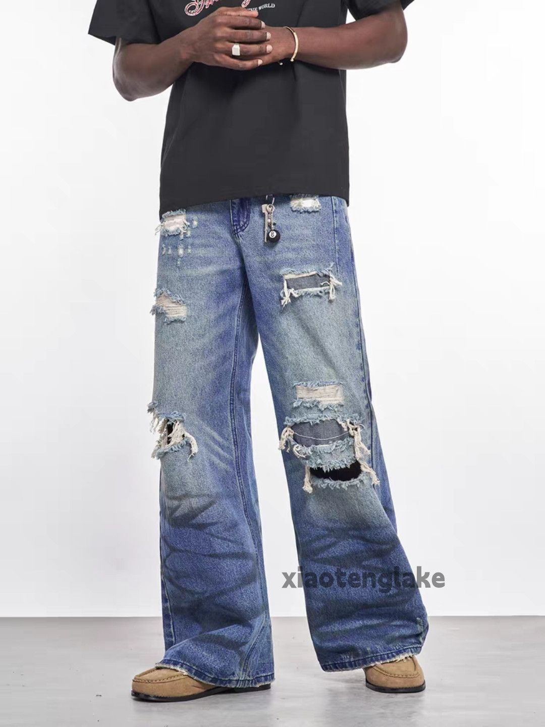 Vintage Custom washed faded loose baggy hiphop ripped jeans Size US 30 / EU 46 - 1 Thumbnail