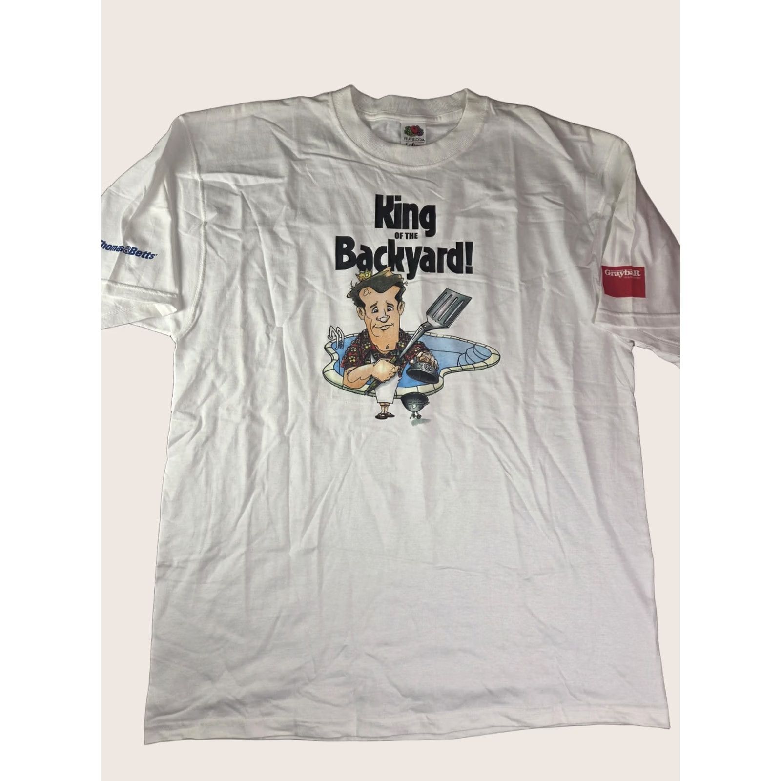 Fruit Of The Loom VINTAGE King Of The Backyard T Shirt XL White Mens Funny Dad BBQ Fruit Size US XL / EU 56 / 4 - 1 Thumbnail