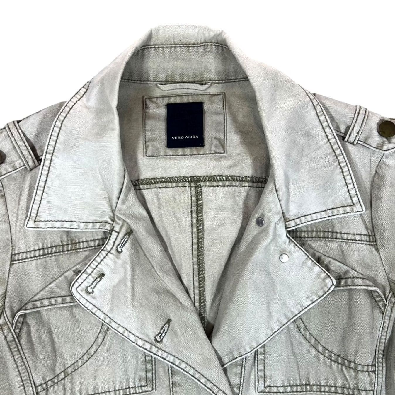 Vintage VINTAGE Vera Moda Jacket Women's Large Beige Faded Cream-Beige Effect Cotton Button Pockets Size L / US 10 / IT 46 - 3 Thumbnail
