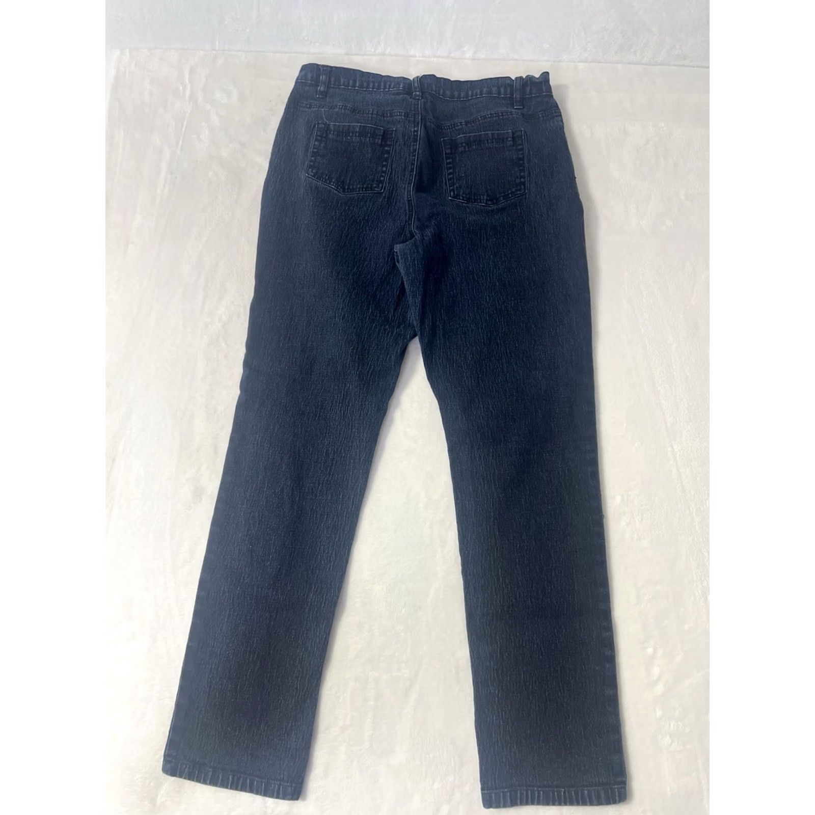 Denime DG2 by Diane Gilman Women's Blue Denim Jeans Dark Wash Gold Stone Size 10 Regular 5-Pocket Tapered Metal Accents Shirt? Size 32" / US 10 / IT 46 - 5 Thumbnail
