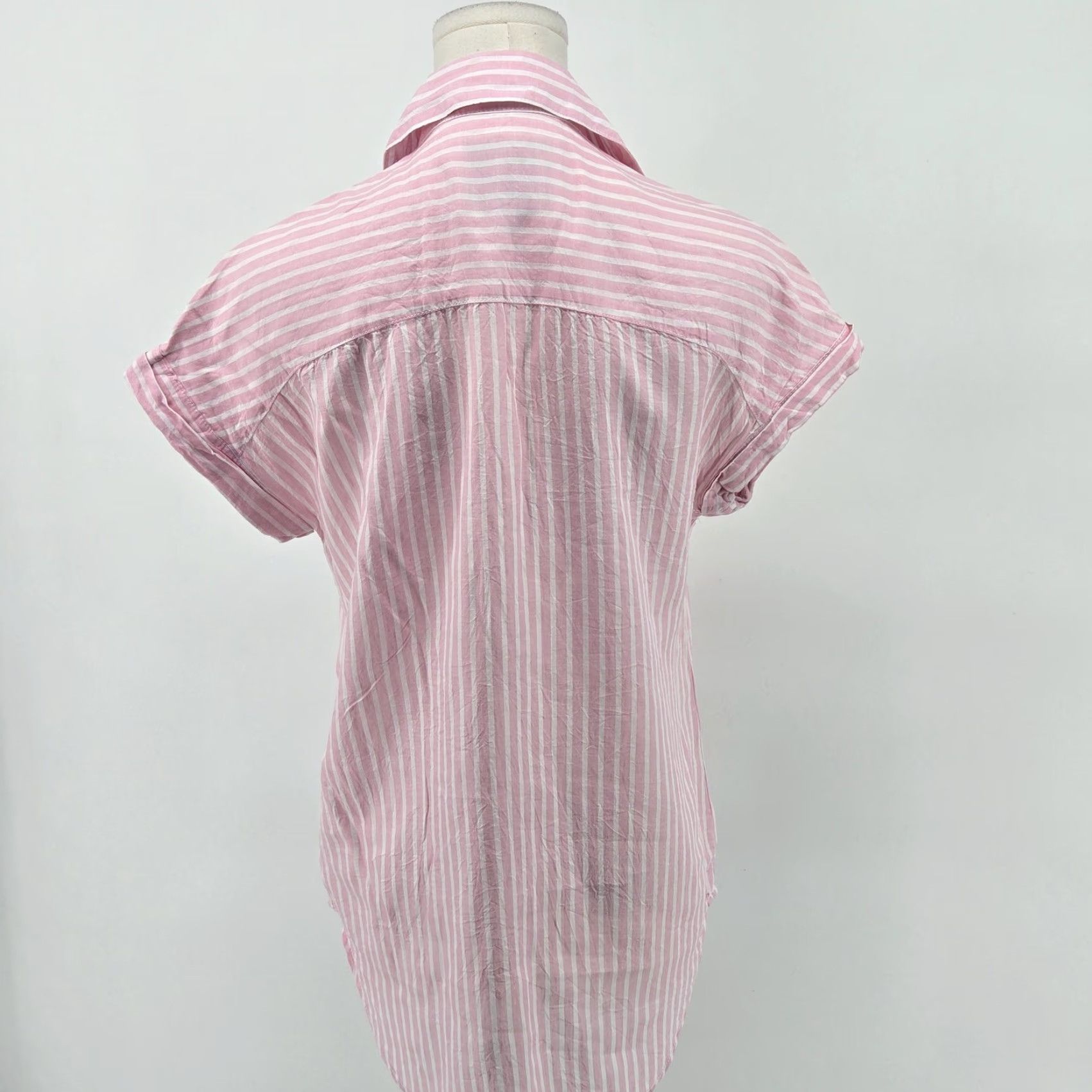 Vintage LOLA RIVER Blouse Womens XS Pink Striped Tunic Short Sleeve Lyocell Linen Size XS / US 0-2 / IT 36-38 - 4 Thumbnail