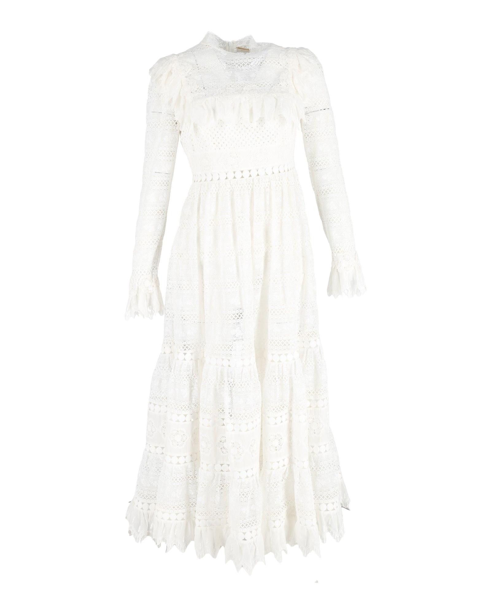 image of Zimmermann Broderie Anglaise Midi Dress With Delicate Ruffles in White, Women's (Size Small)