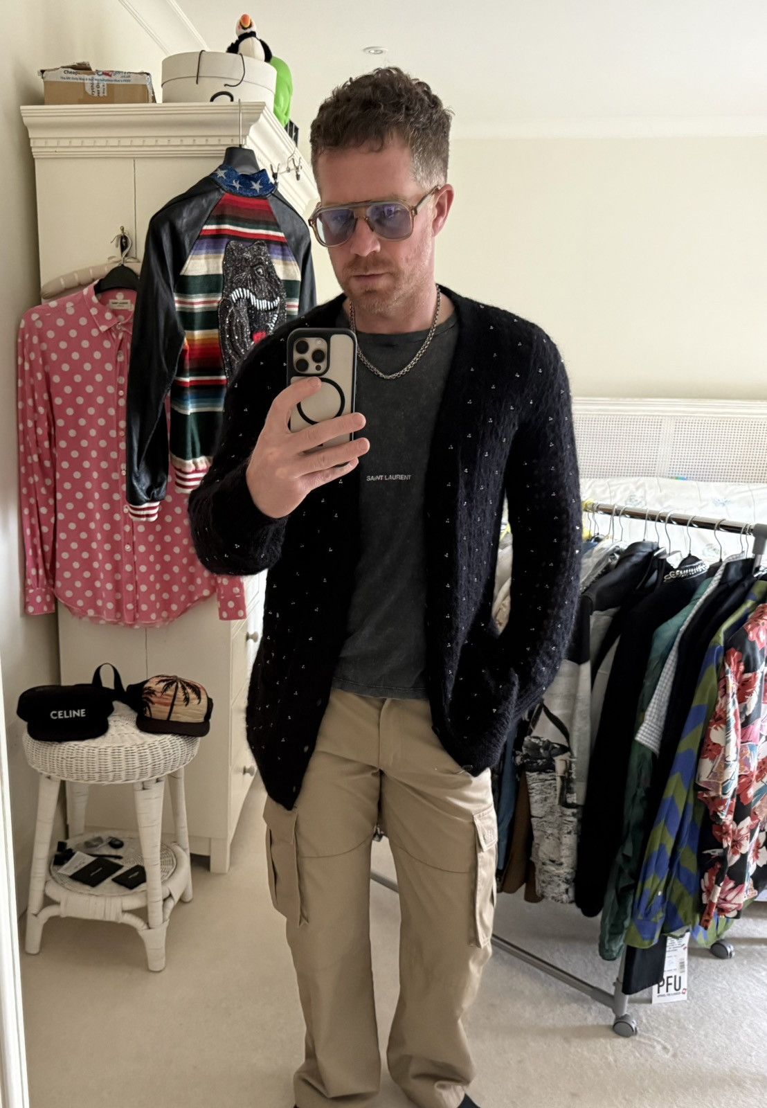 Saint Laurent Paris FW15 Saint Laurent studded mohair black cardigan glass Hedi Size US M / EU 48-50 / 2 - 7 Thumbnail