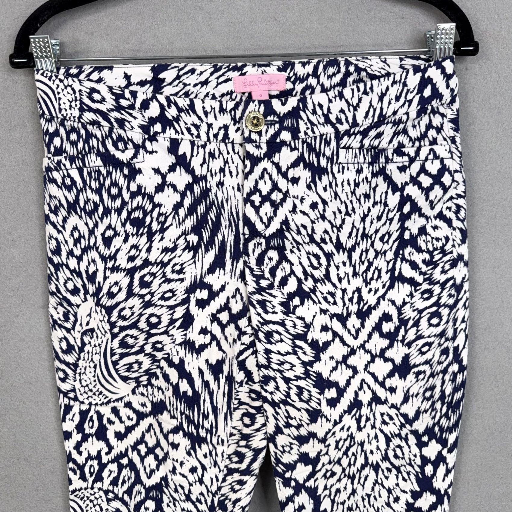 Lilly Pulitzer Lilly Pulitzer Pants Womens 0 Blue Peacock Print Ankle Skinny Stretch Size 25" / US 0 / IT 36 - 2 Thumbnail