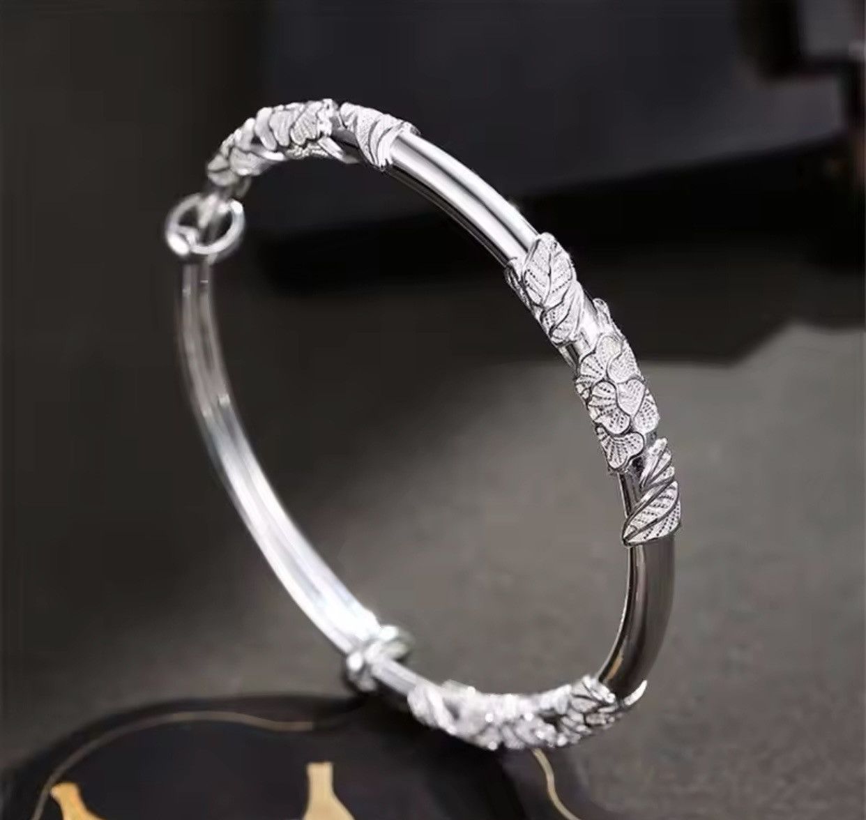 Jewelry × Sterling Silver 925 sterling silver blooming flowers bracelet Bangle Size ONE SIZE - 4 Thumbnail