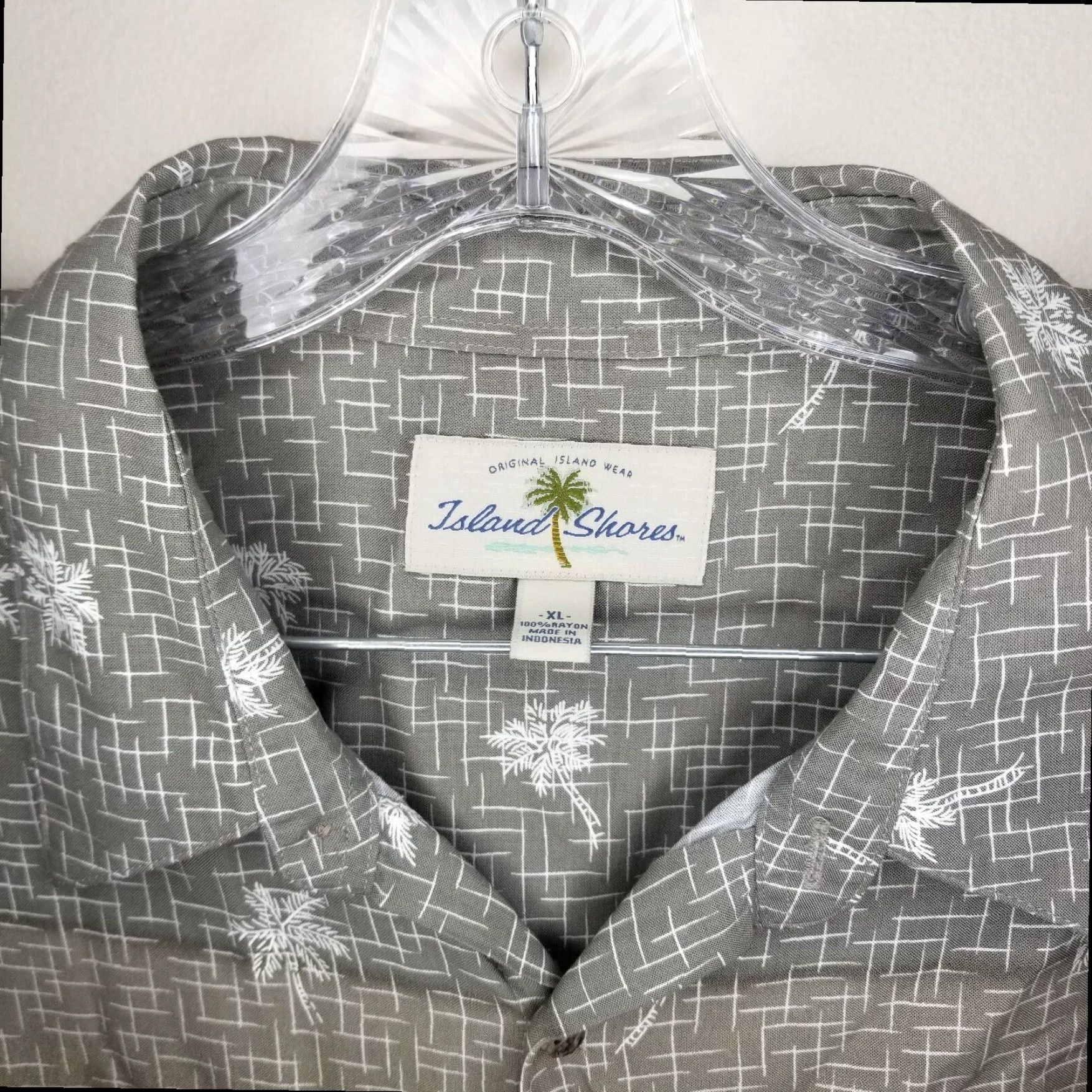 Vintage Hawaiian Island Shores Mens Short Sleeve Button Up Shirt XL Beige Palm Tree Size US 36 / EU 52 - 4 Thumbnail