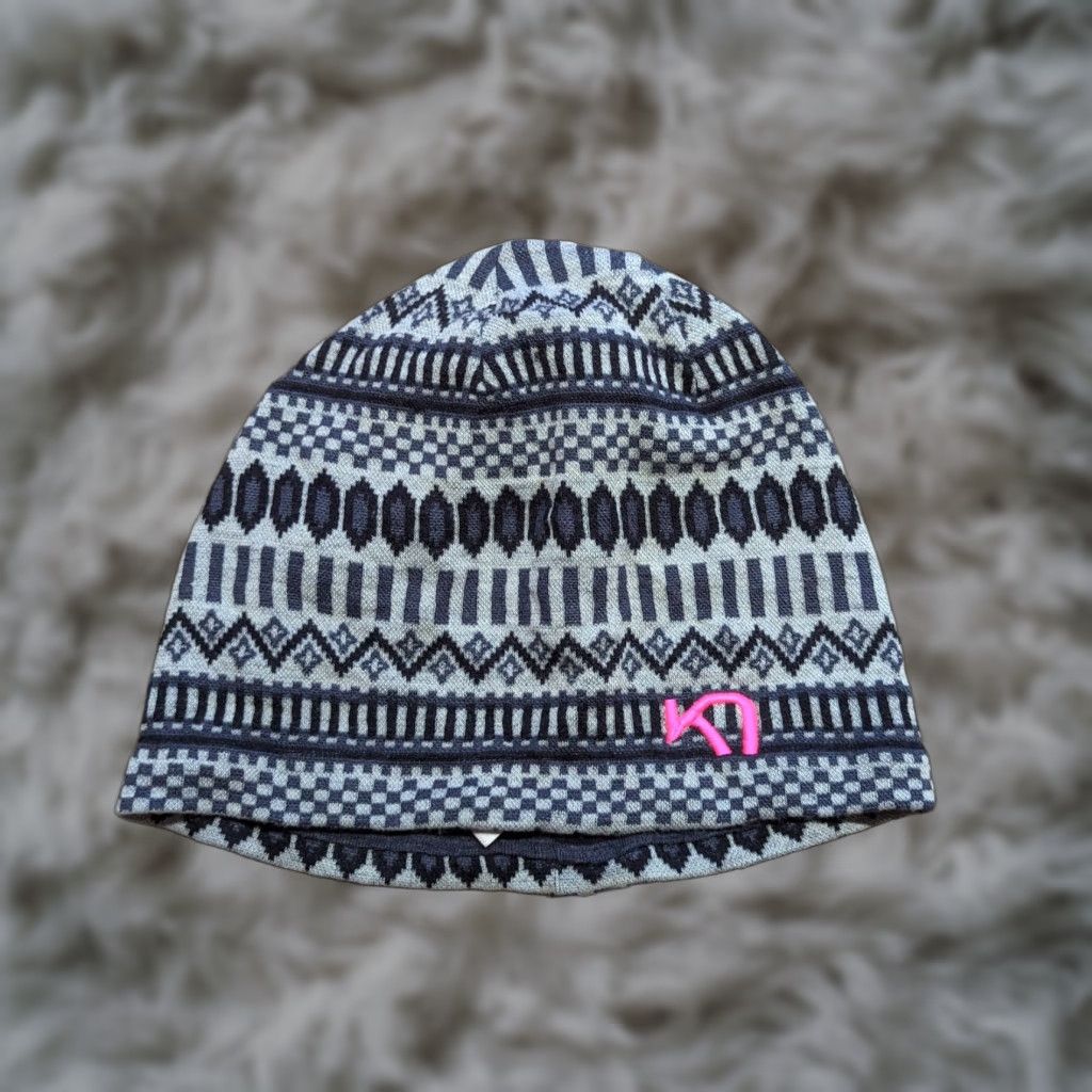 Vintage Kari Traa Womens Beanie Hat One Size Fair Isle Merino Wool Knitted Gray Size ONE SIZE - 1 Thumbnail